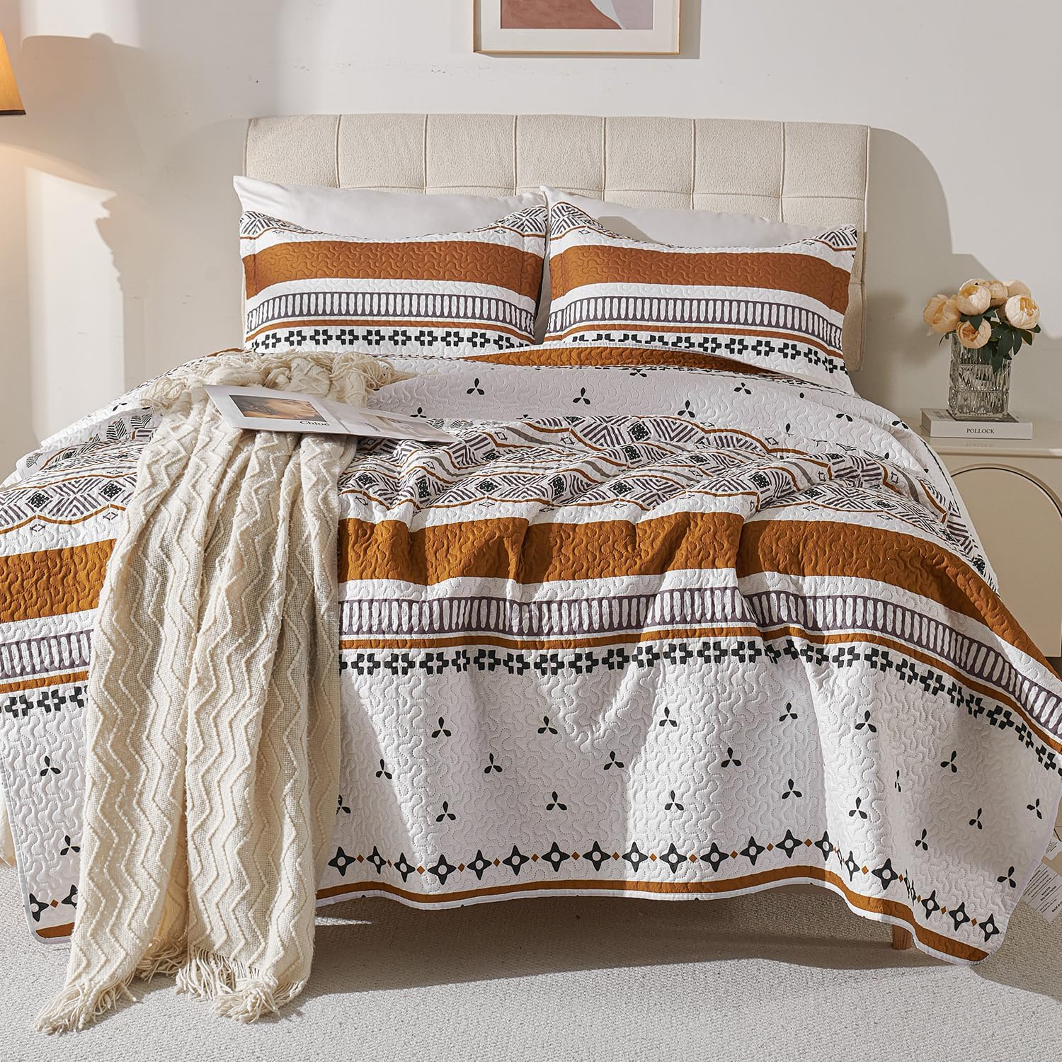 Cmfshape Queen Bohemia Quilt Set - 3 Pieces Reversible