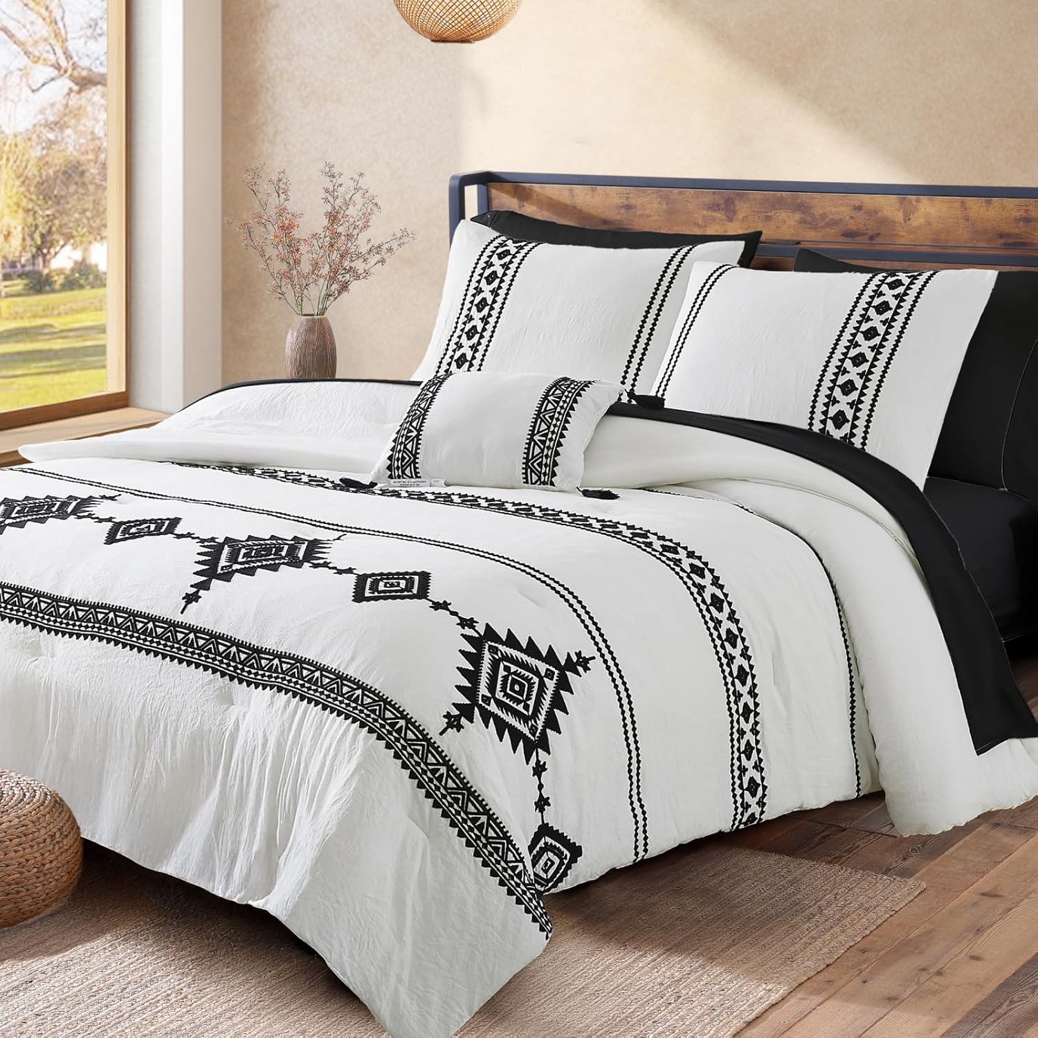 MAIREVE Embroidery King Size Comforter Set 7 Pieces