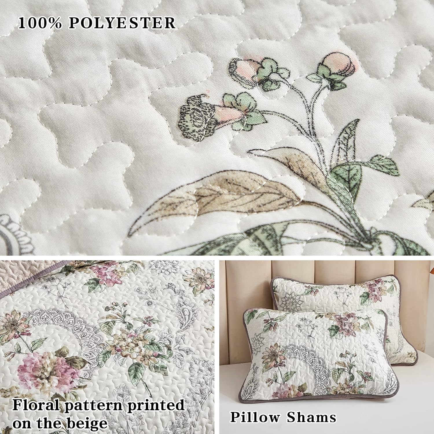 3 Pieces Reversible Quilt Set Soft Microfiber Bedspread for All Seasons