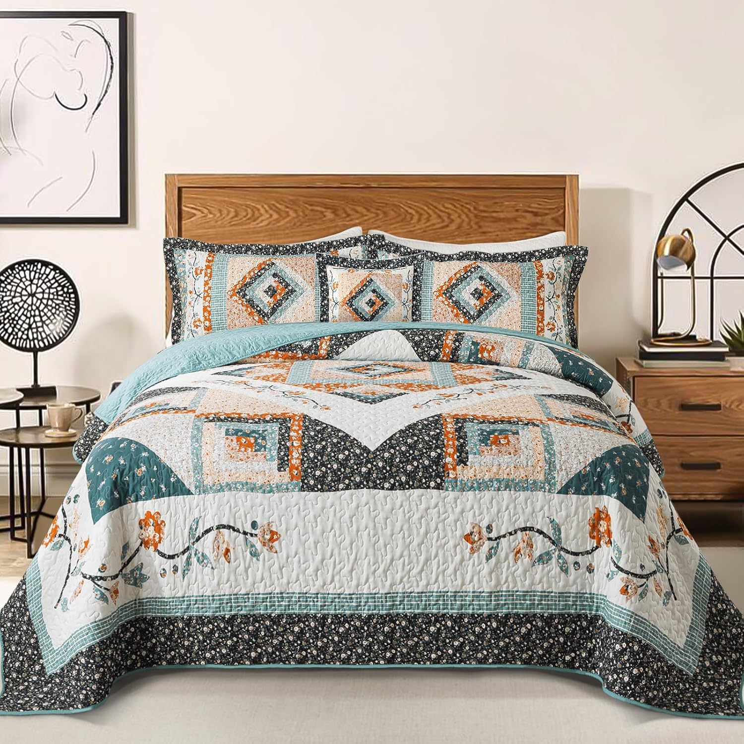 BEDIFANY Floral Oversized King Quilt Set 3 Piece