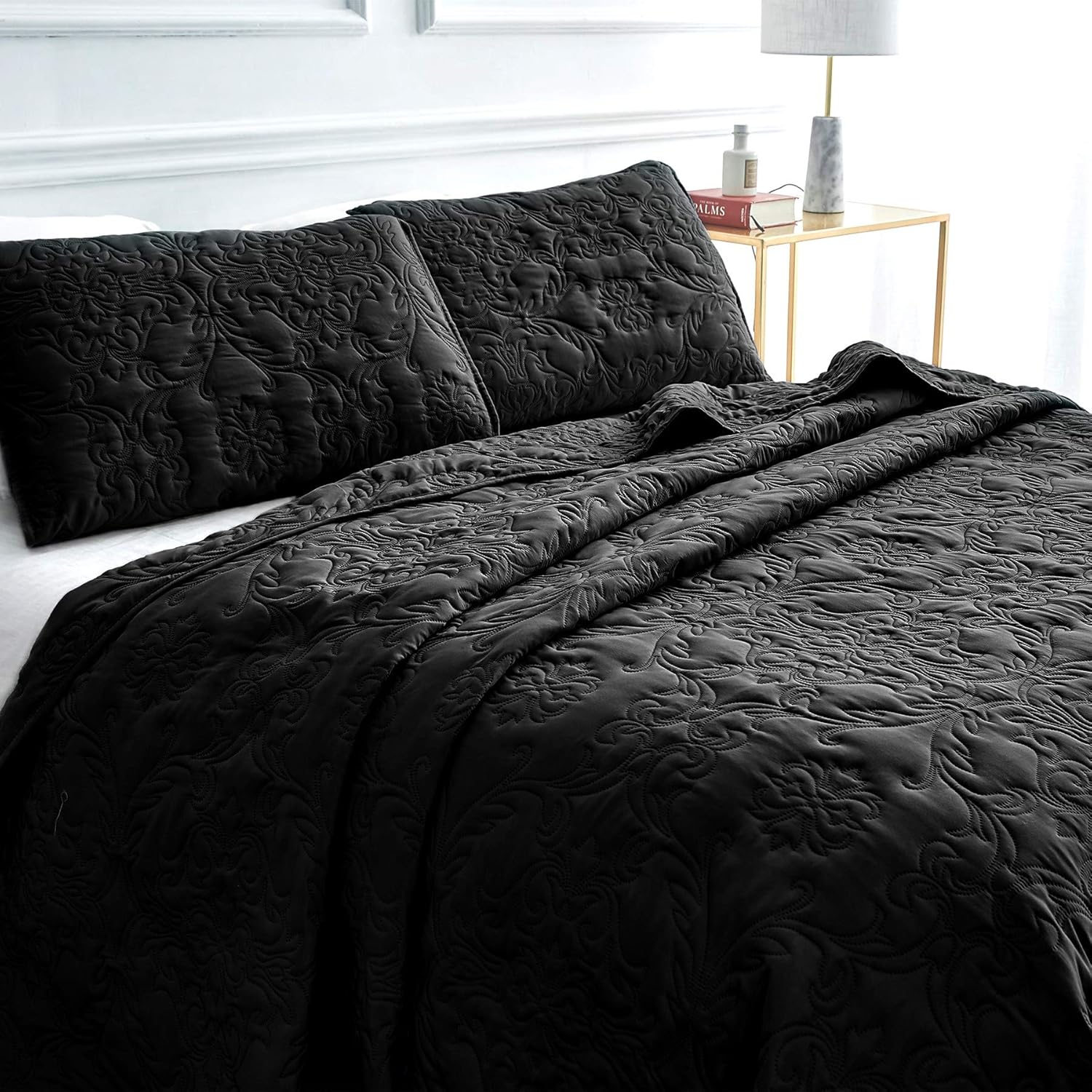 Sophia William 3-Piece Reversible Quilt Set QueenFull Size Black