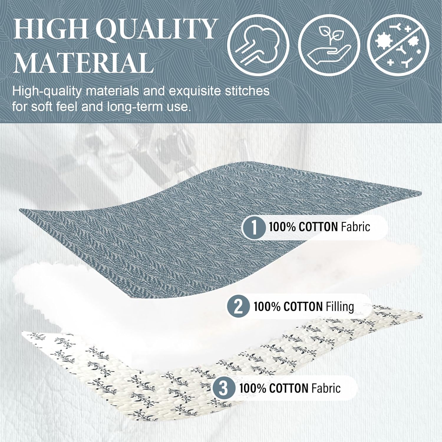 SahSahCasa King Quilt Set with Botanical Pattern