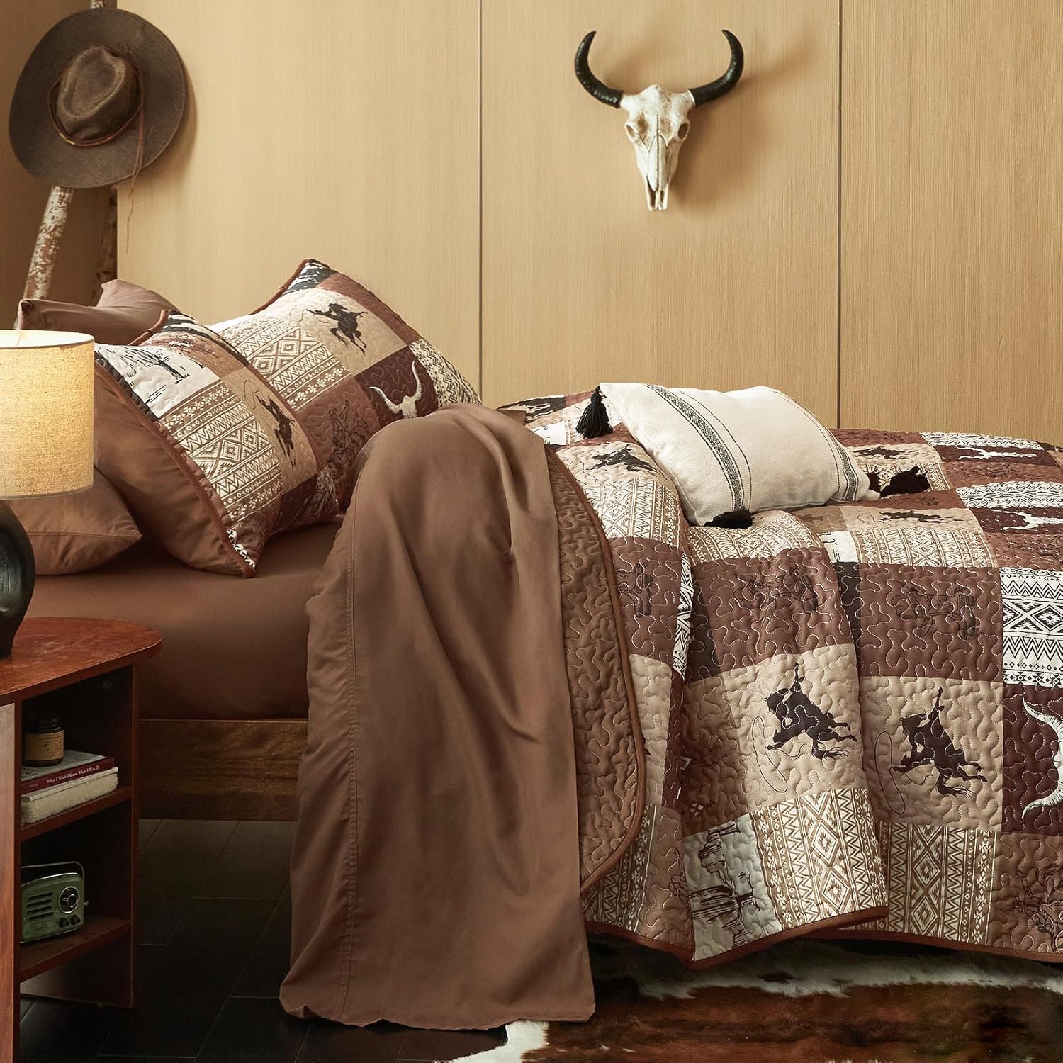 Wake In Cloud Western Quilt Set 3-Piece Tan Brown Twin XL