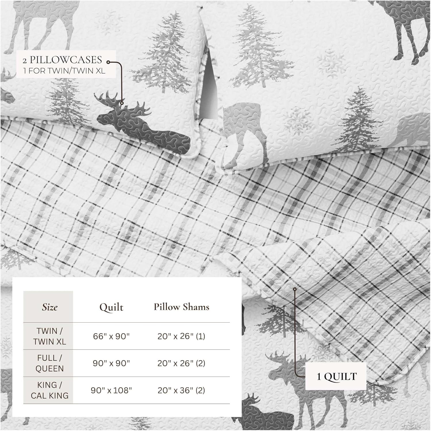 Great Bay Home Moose Grey 3-Piece Reversible Quilt Set