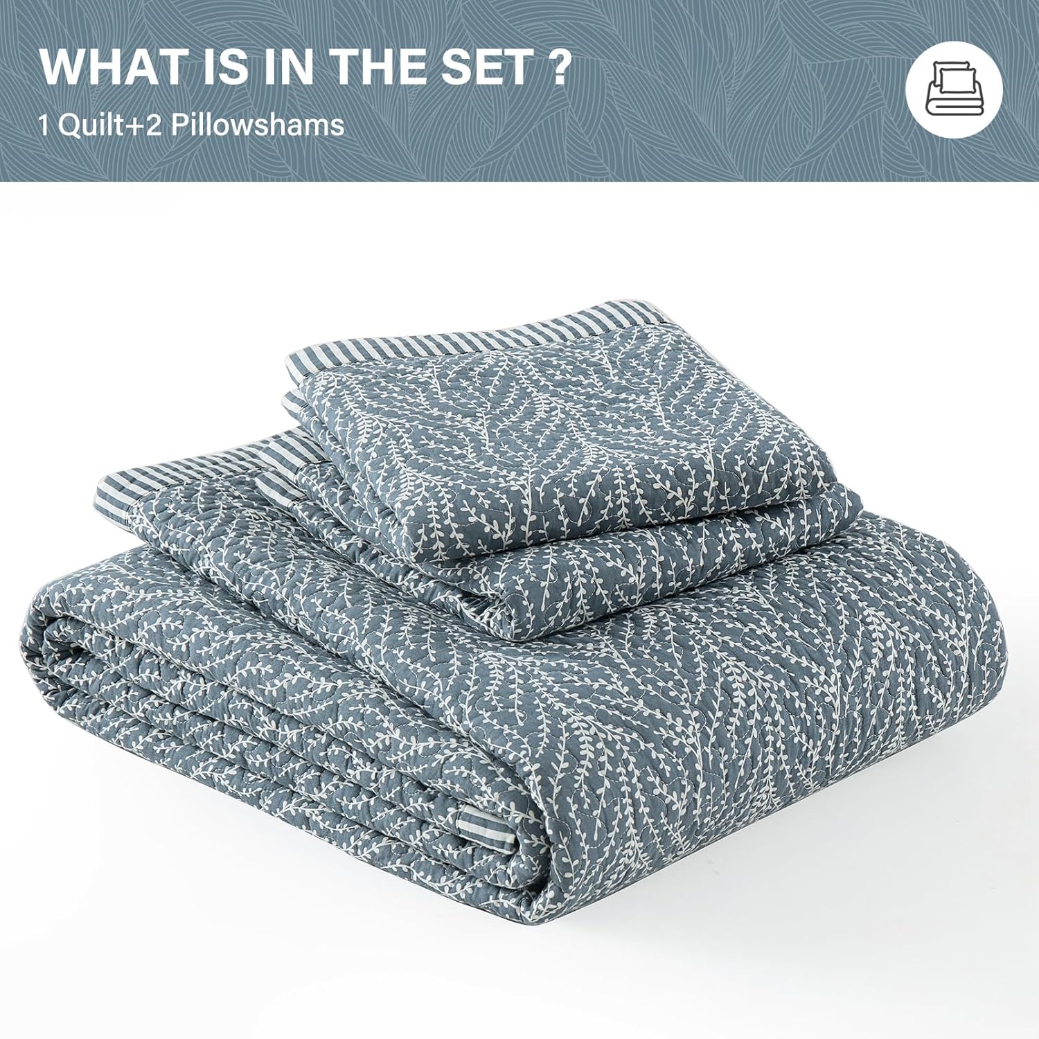 SahSahCasa King Quilt Set with Botanical Pattern