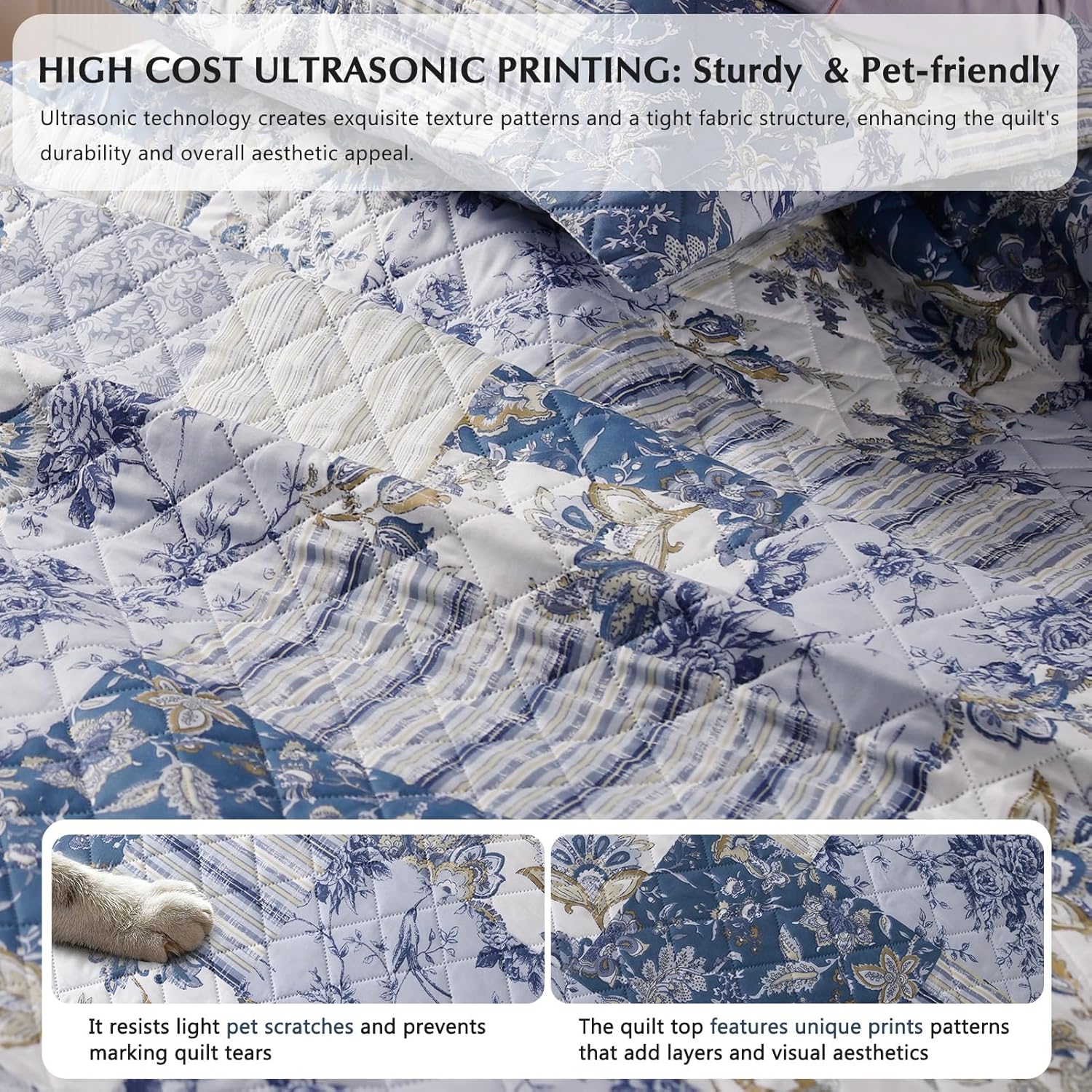 GOONE Blue Floral Quilt Set Queen