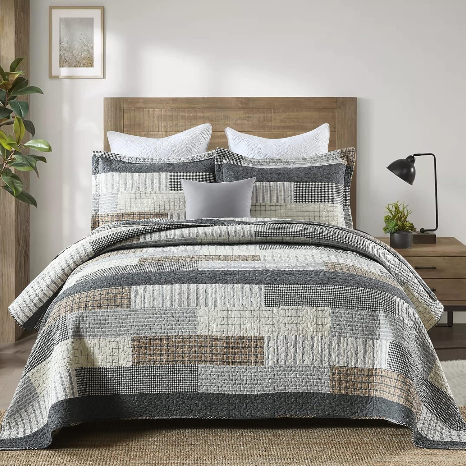 DUOHONG King Quilt Set 3-Piece 100 Cotton Patchwork