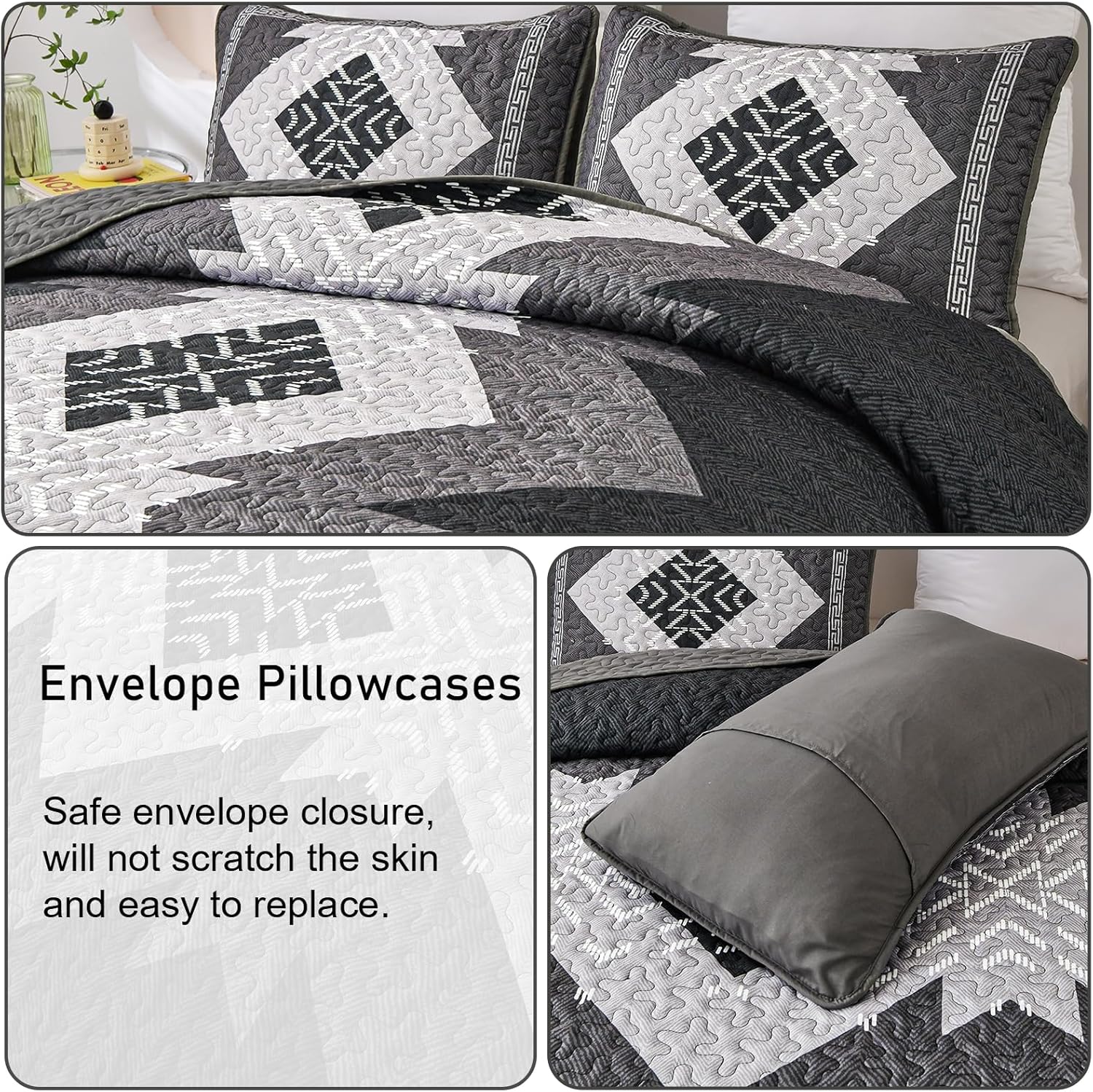 Dintszyayue Boho Queen Quilt Set 3 Pieces