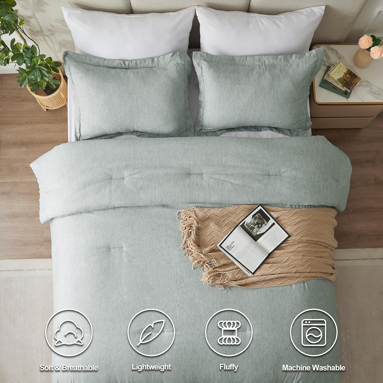CozyLux California King Comforter Set - 3 Pieces Sage Green 1