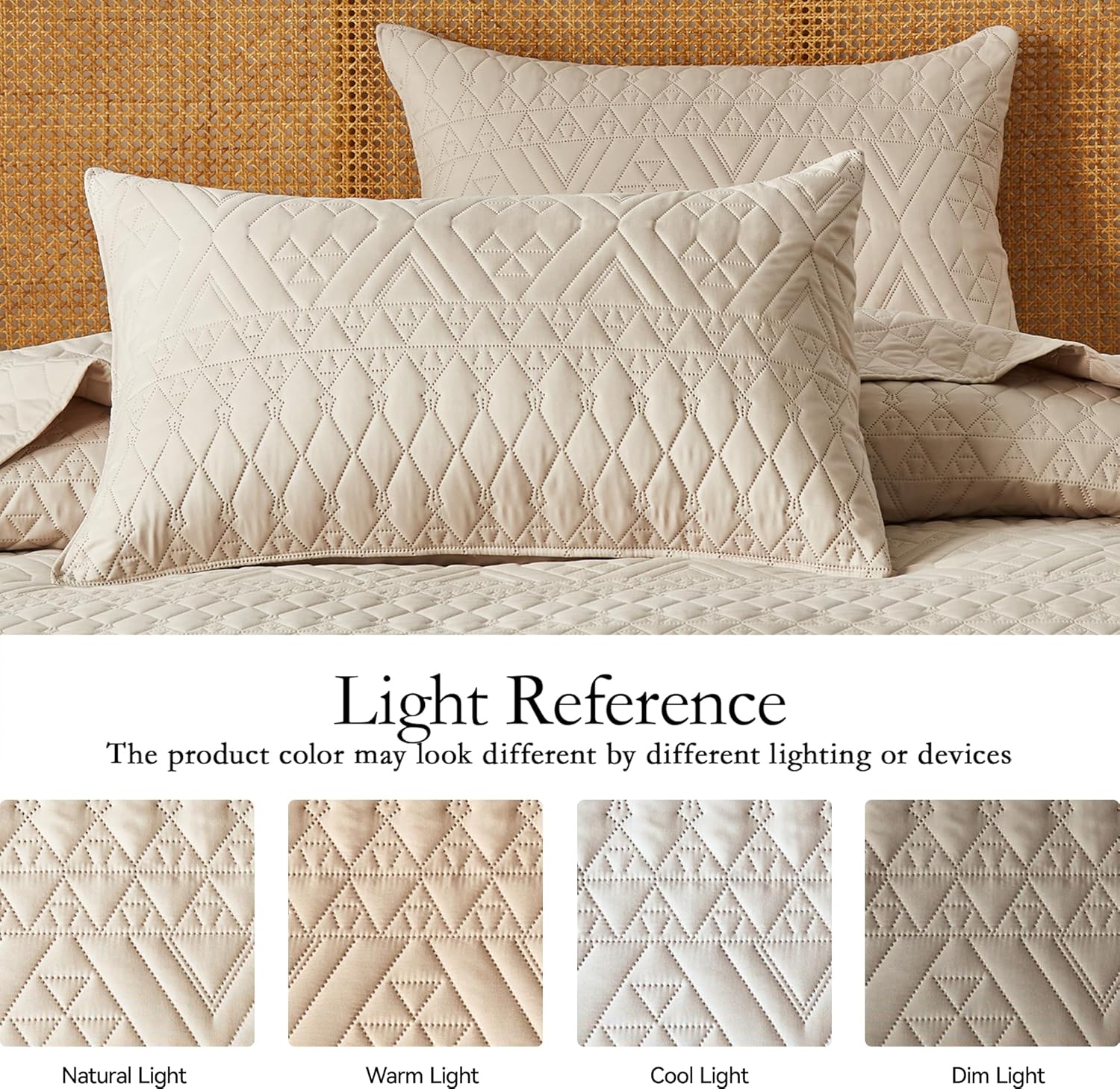 akkialla KingCal King Quilt Bedding Set - Beige Microfiber Geometric Pattern