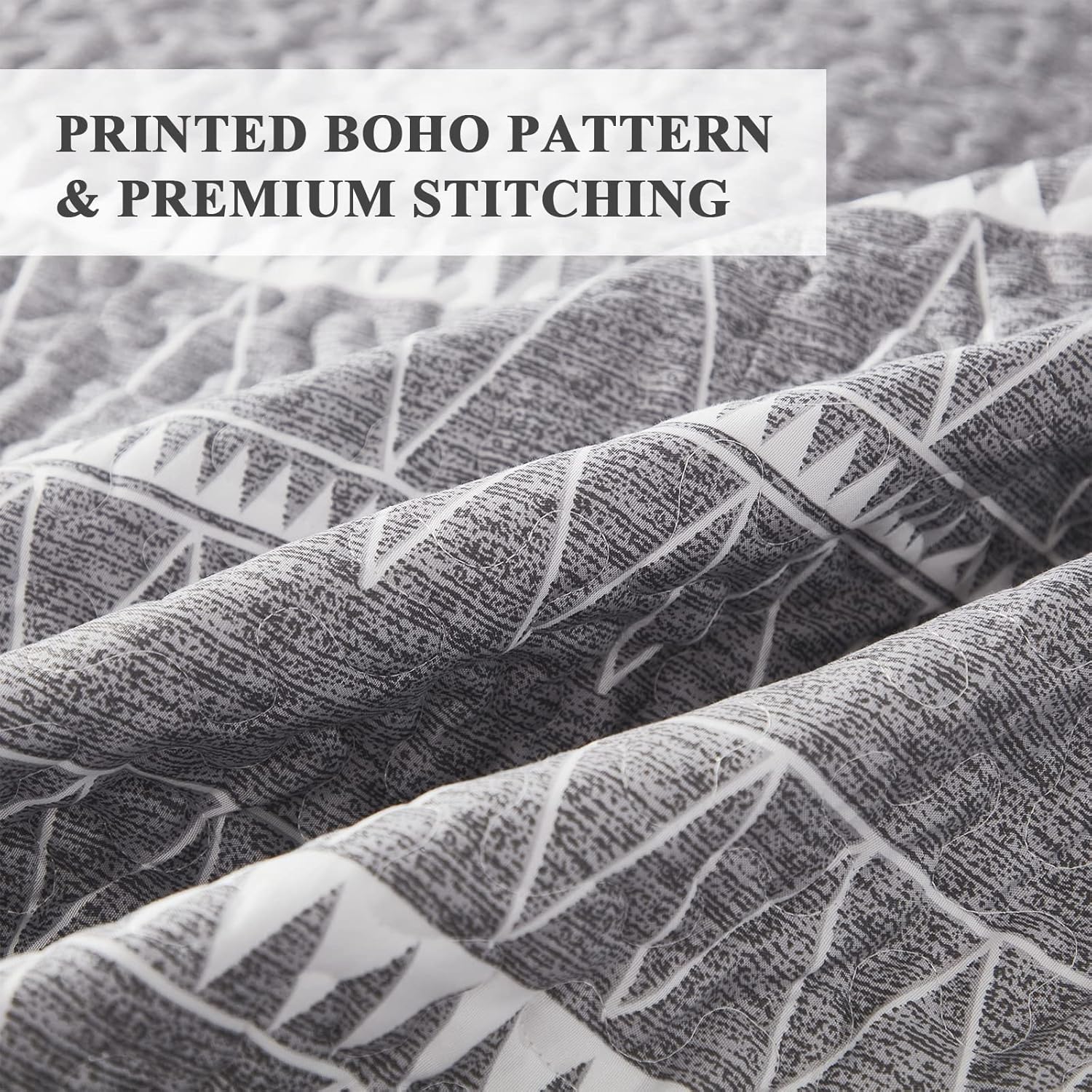 Andency Grey Boho Quilt Set 3Pcs Queen Size