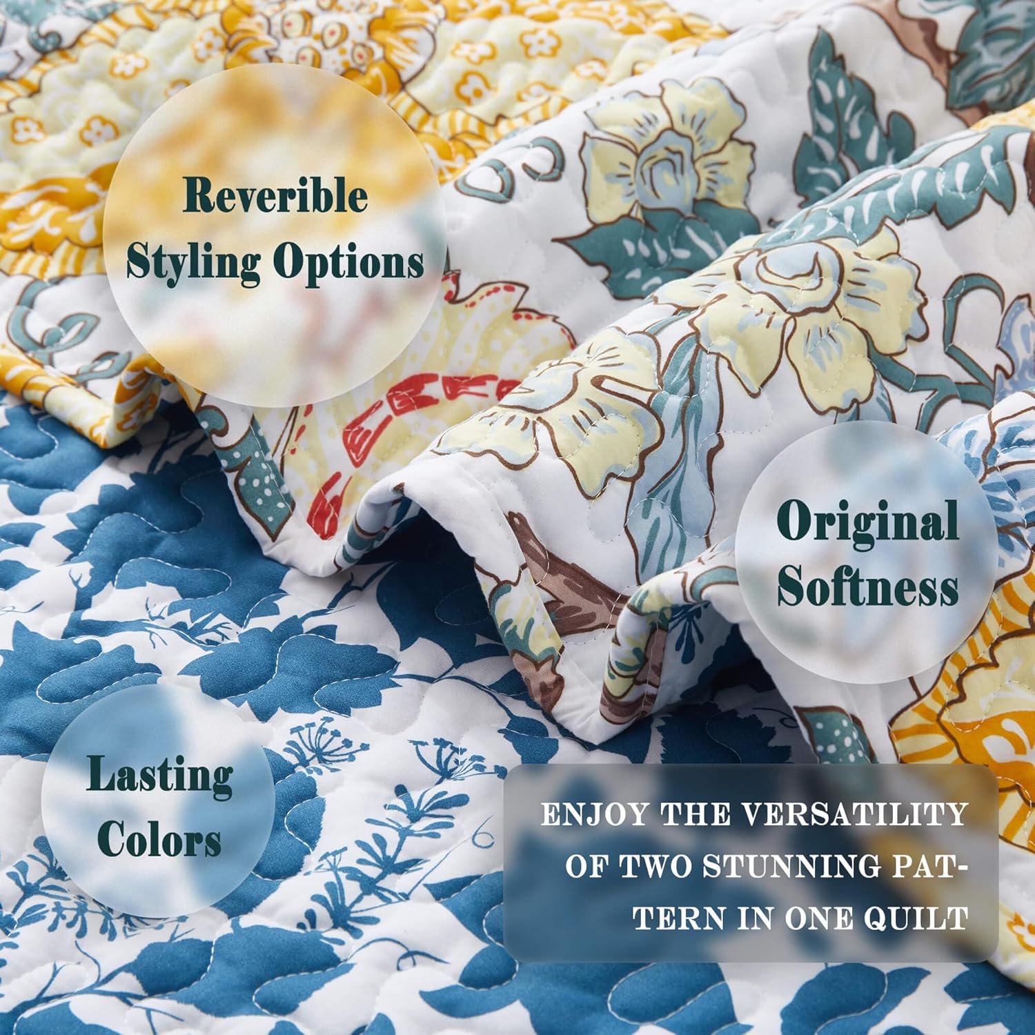 Bonlino Queen Size Floral Quilt Bedding Set