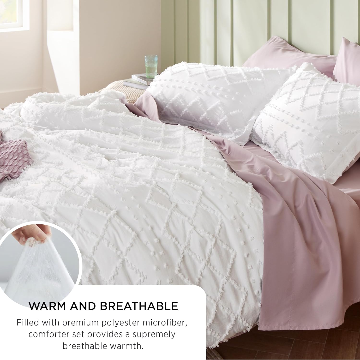 Bedsure California King Comforter Set - Olive Green Fluffy Soft Boho Tufted