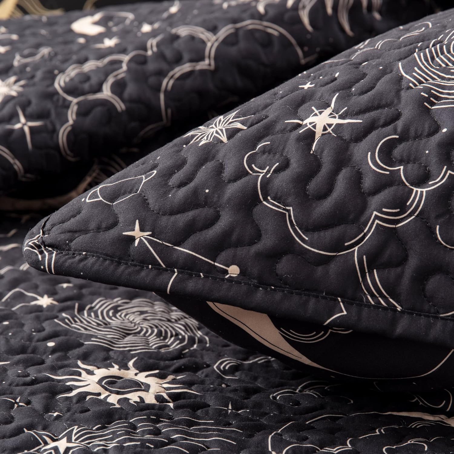 EXQ Home Quilt Set Full Queen Black Starry Pattern 3 Piece