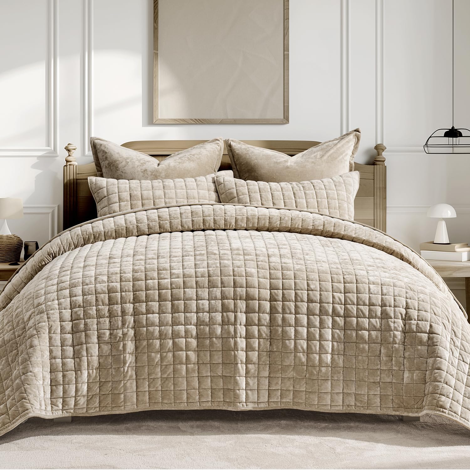 RECYCO Velvet Quilt Set Full Queen Urban Taupe