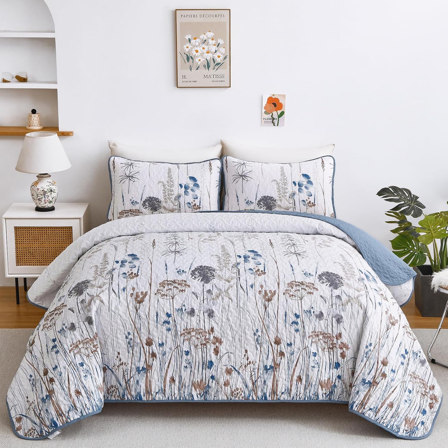 Dobuyly Floral Botanical Quilt Bedding Set 3 Pieces