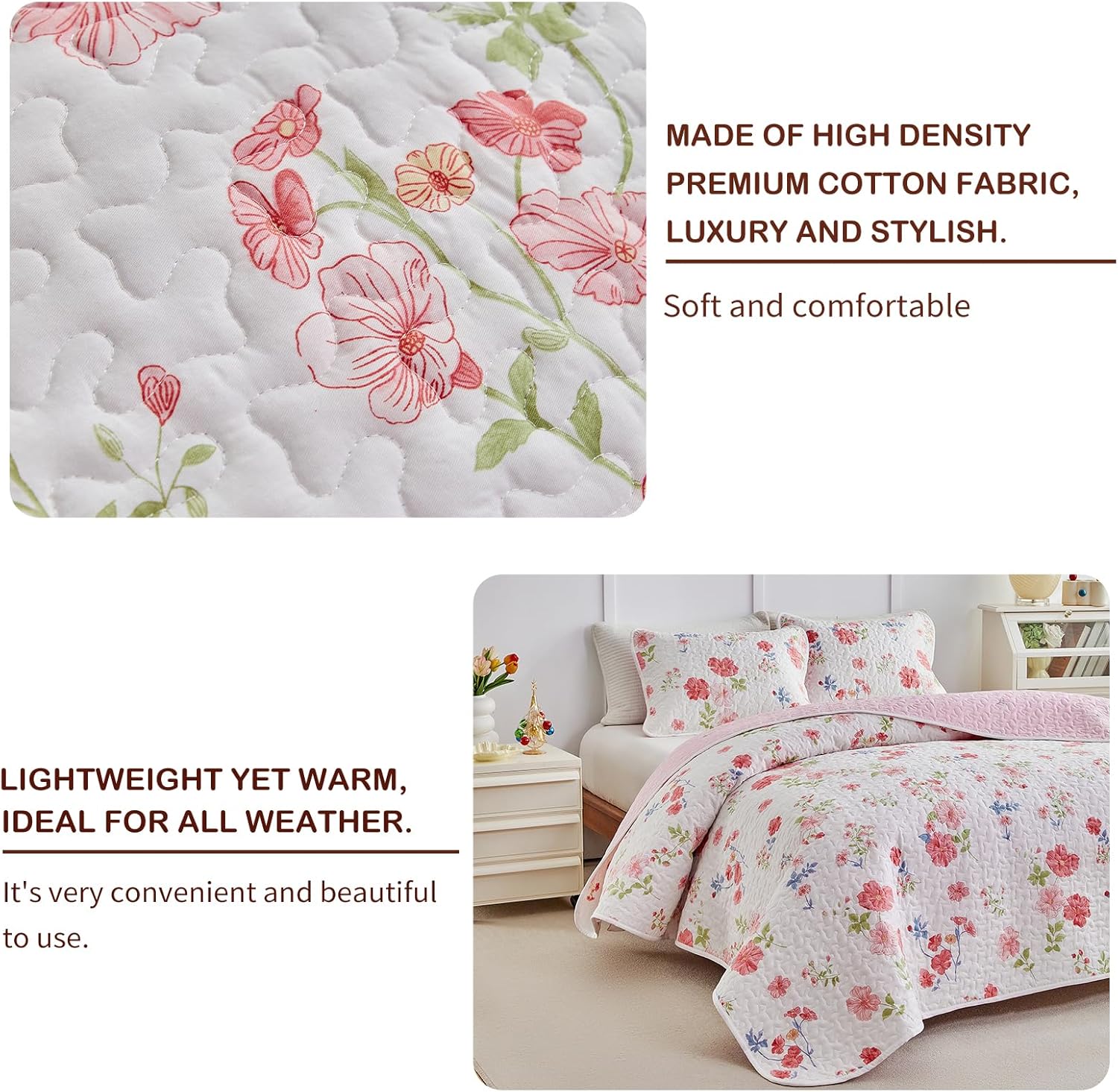 Joyreap 2-Piece Floral Cotton Quilt Set Twin Size