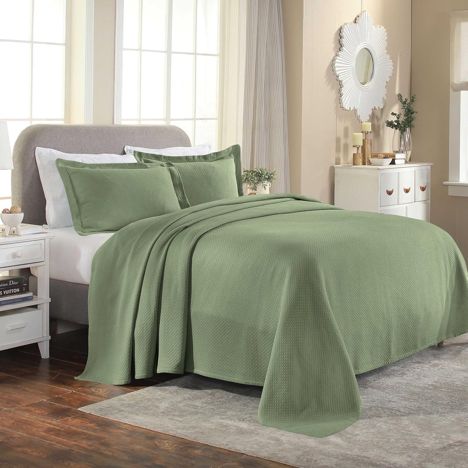 Superior Solitaire Cotton Bedspread Set Full Size 3 Piece