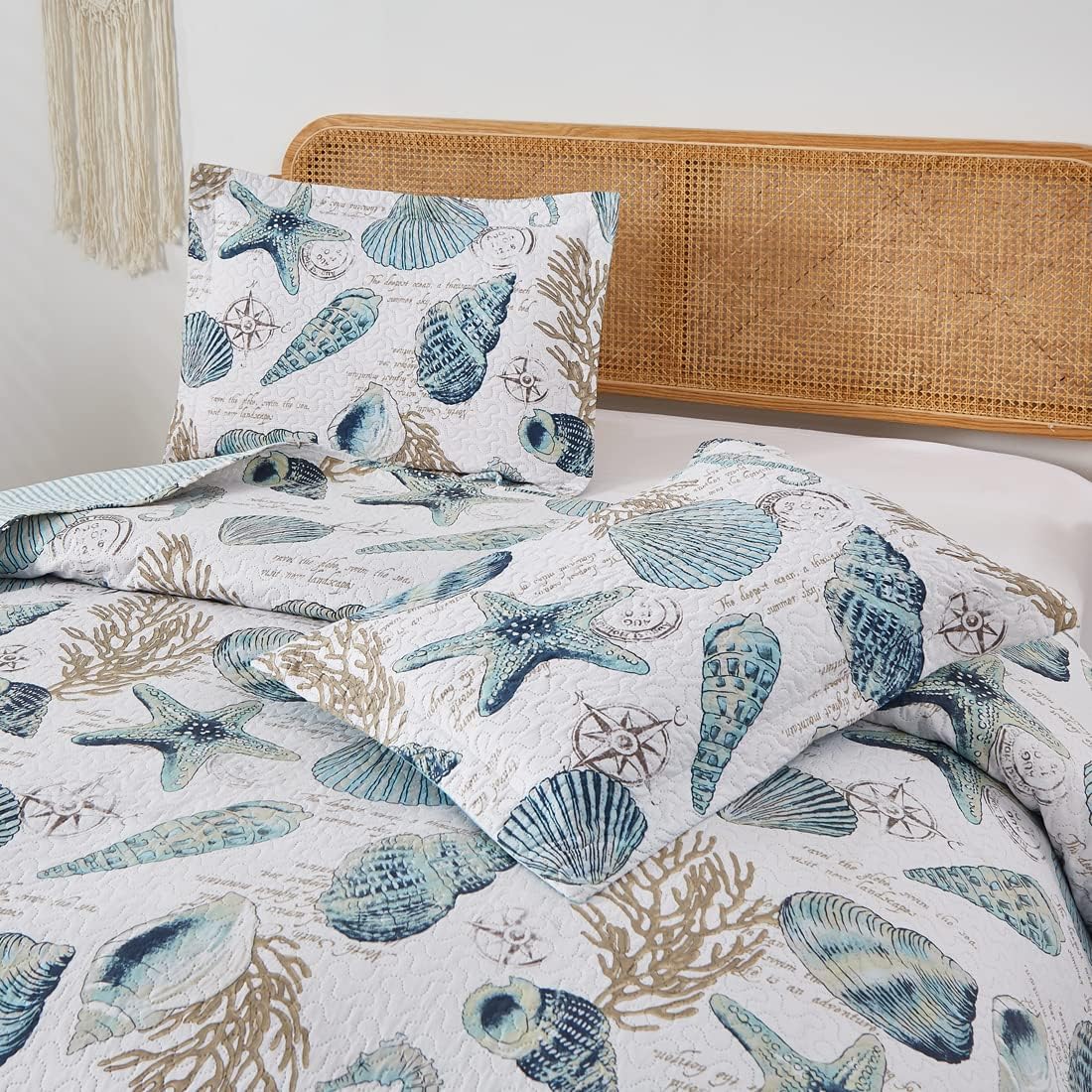 Oliven 3 Piece Ocean Themed Shell Quilt Set Queen Size