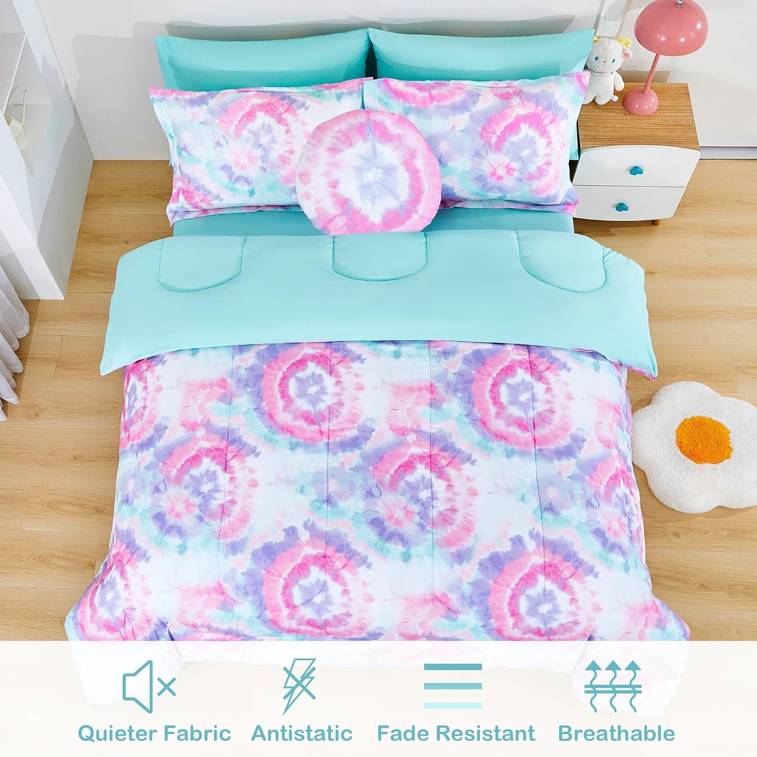 Mooreeke Dark Pink Flower Twin Comforter Set 6 Pieces