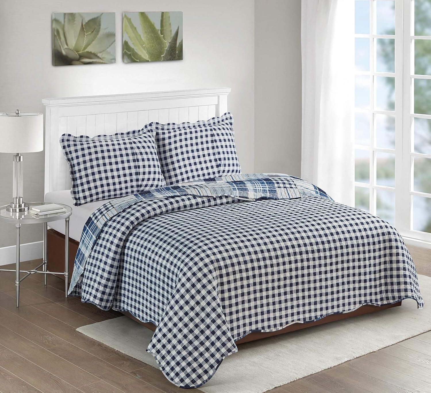 Brilliant Sunshine Plaid Striped Quilt Set - Blue