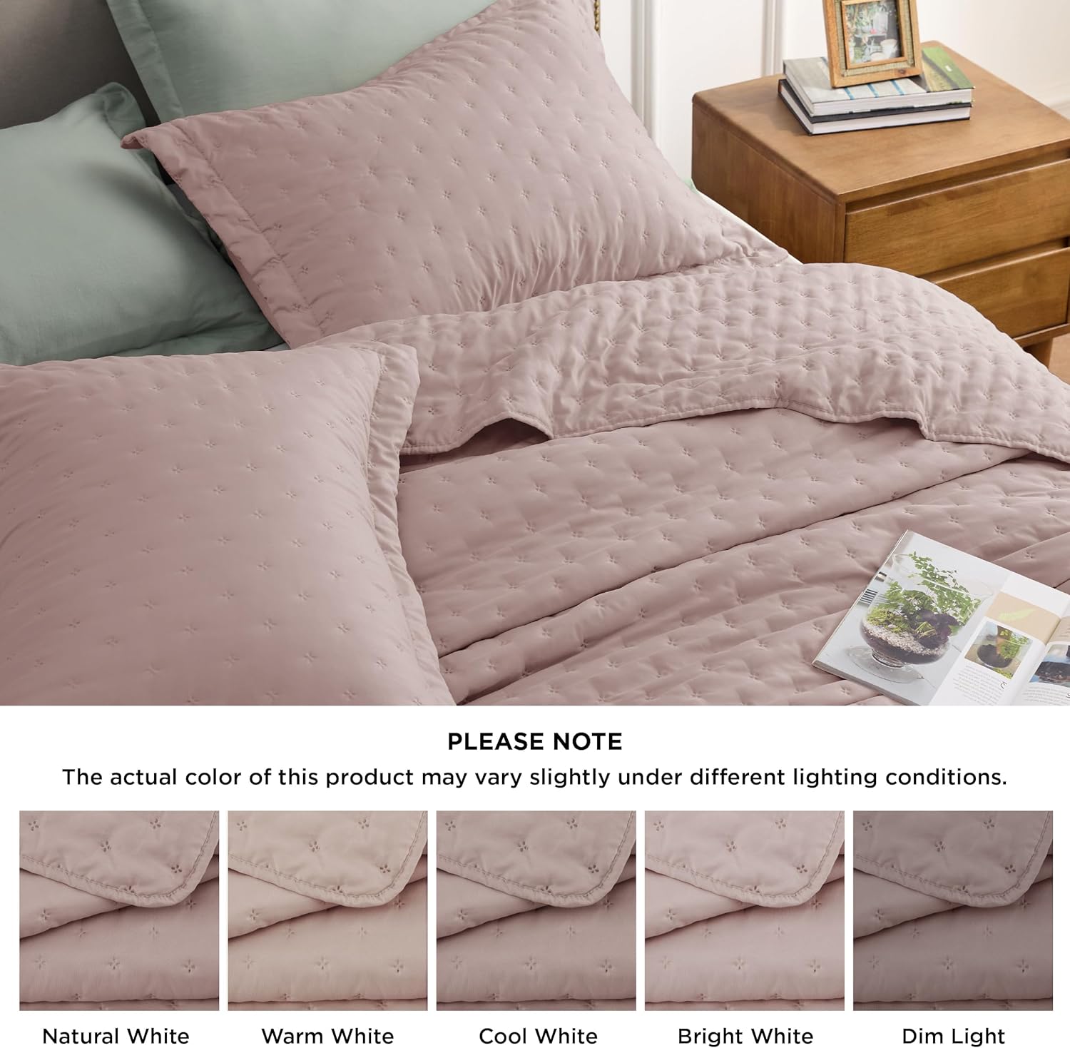 Bedsure King Quilt Set - Ultra Soft Dusty Rose Bedspread