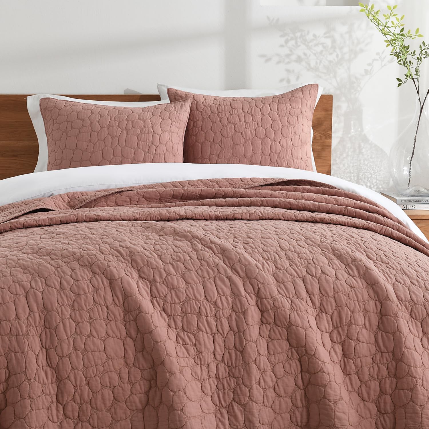 HORIMOTE HOME Queen 100 Cotton Quilt Set with Cobblestone Pattern