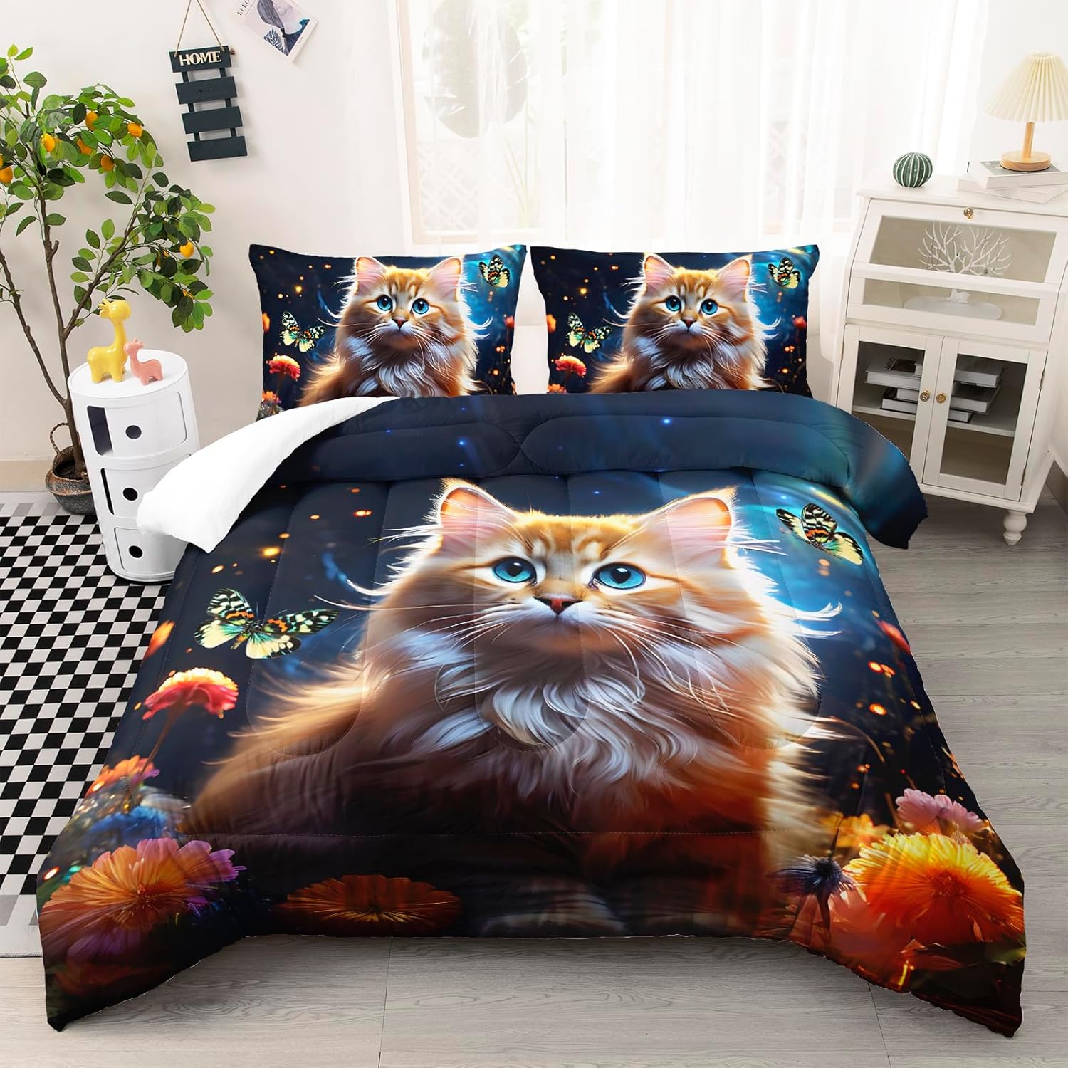 Ntlfup Kawaii Cat Comforter Set Twin Size 1