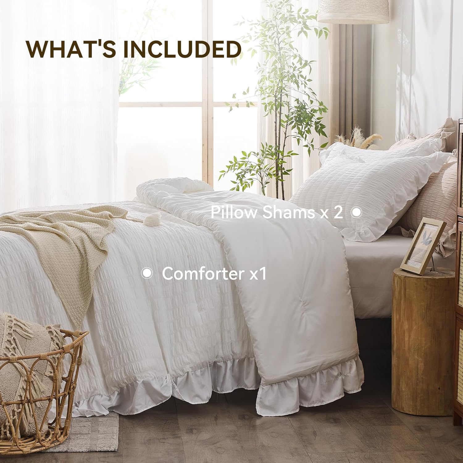JOLLYVOGUE Queen Comforter Set 3 Pieces Seersucker