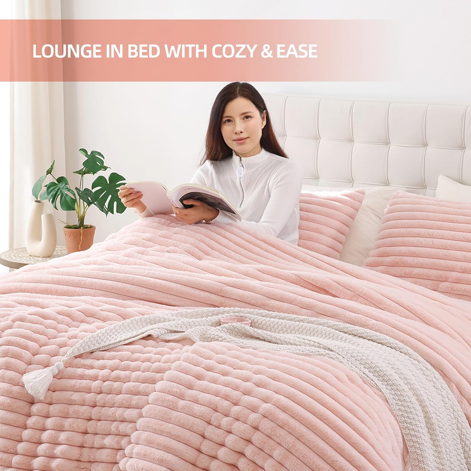 Smoofy Fluffy 3-Piece Comforter Set - Blush Pink Faux Fur