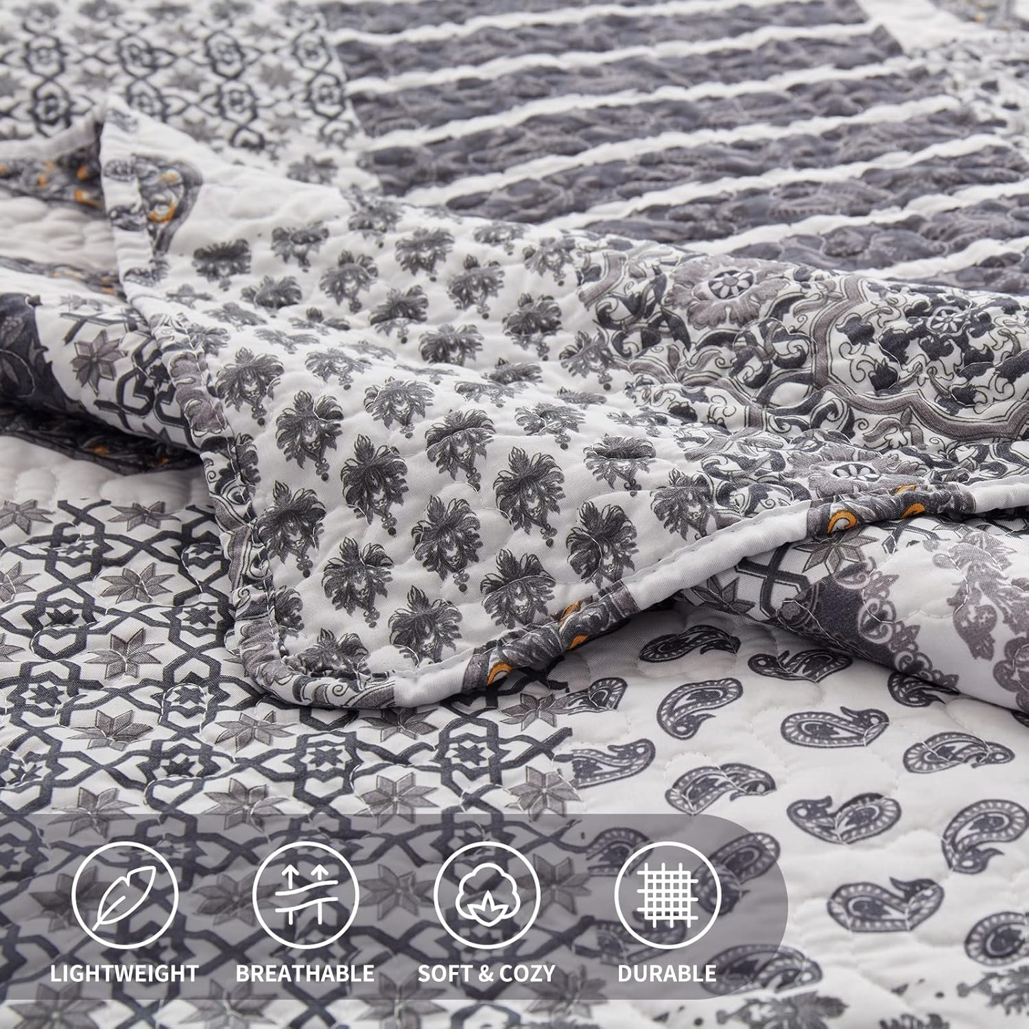 LEAONME King Size Quilt Set 3 Piece Reversible Bedding