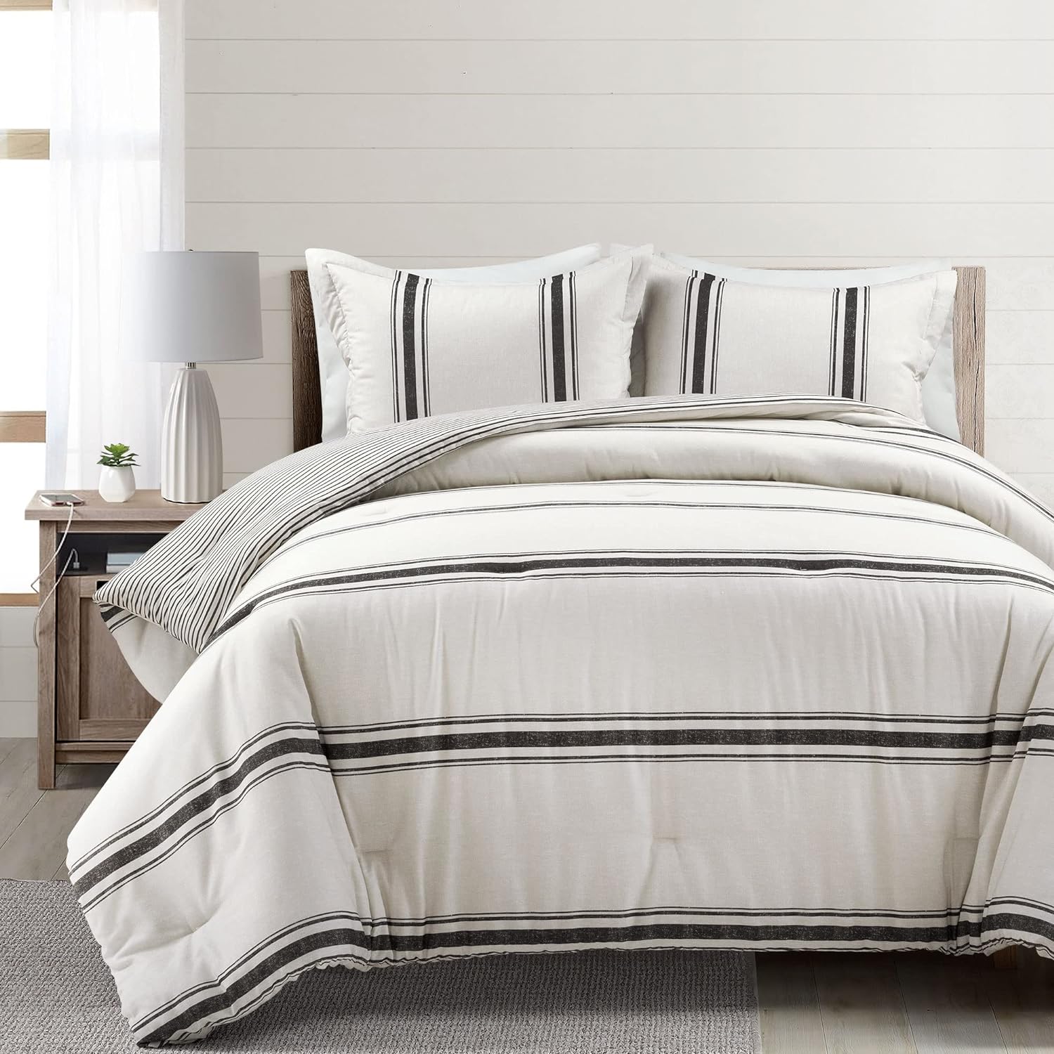 Lush Decor Farmhouse Stripe Reversible Comforter Set