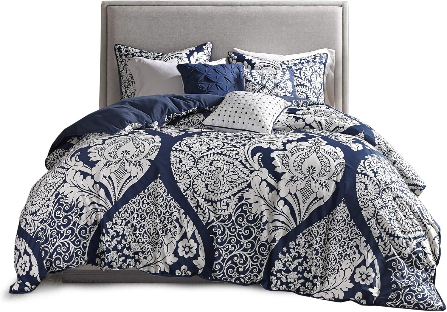 Madison Park Vienna Sateen Cotton Comforter Set Indigo 7 Piece