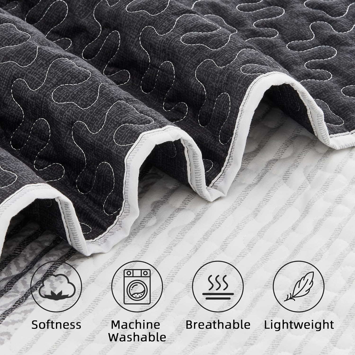 Andency Queen Quilt Set Black and White Striped