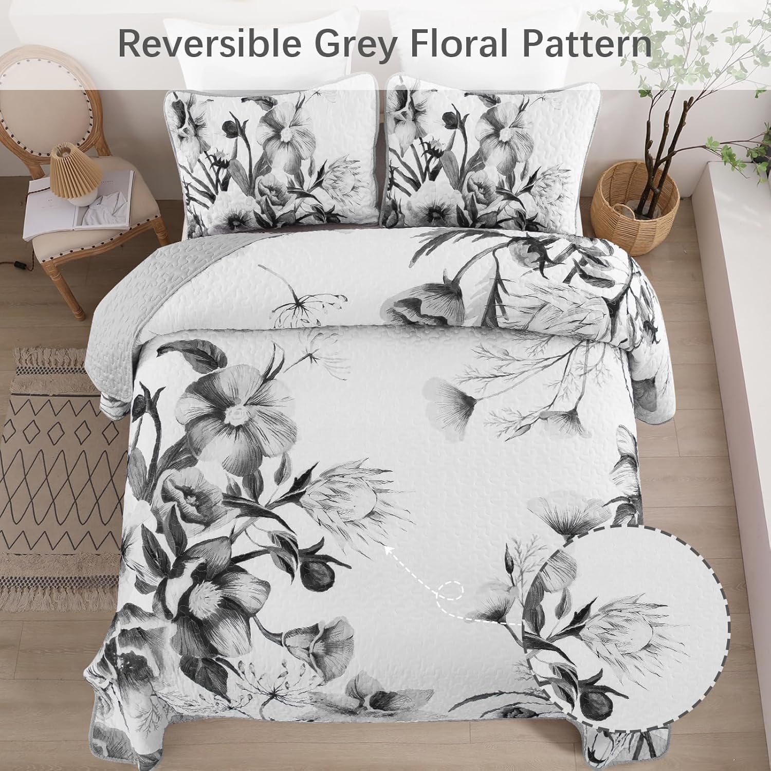 Drucon Floral Quilt Set California King 3 Pieces