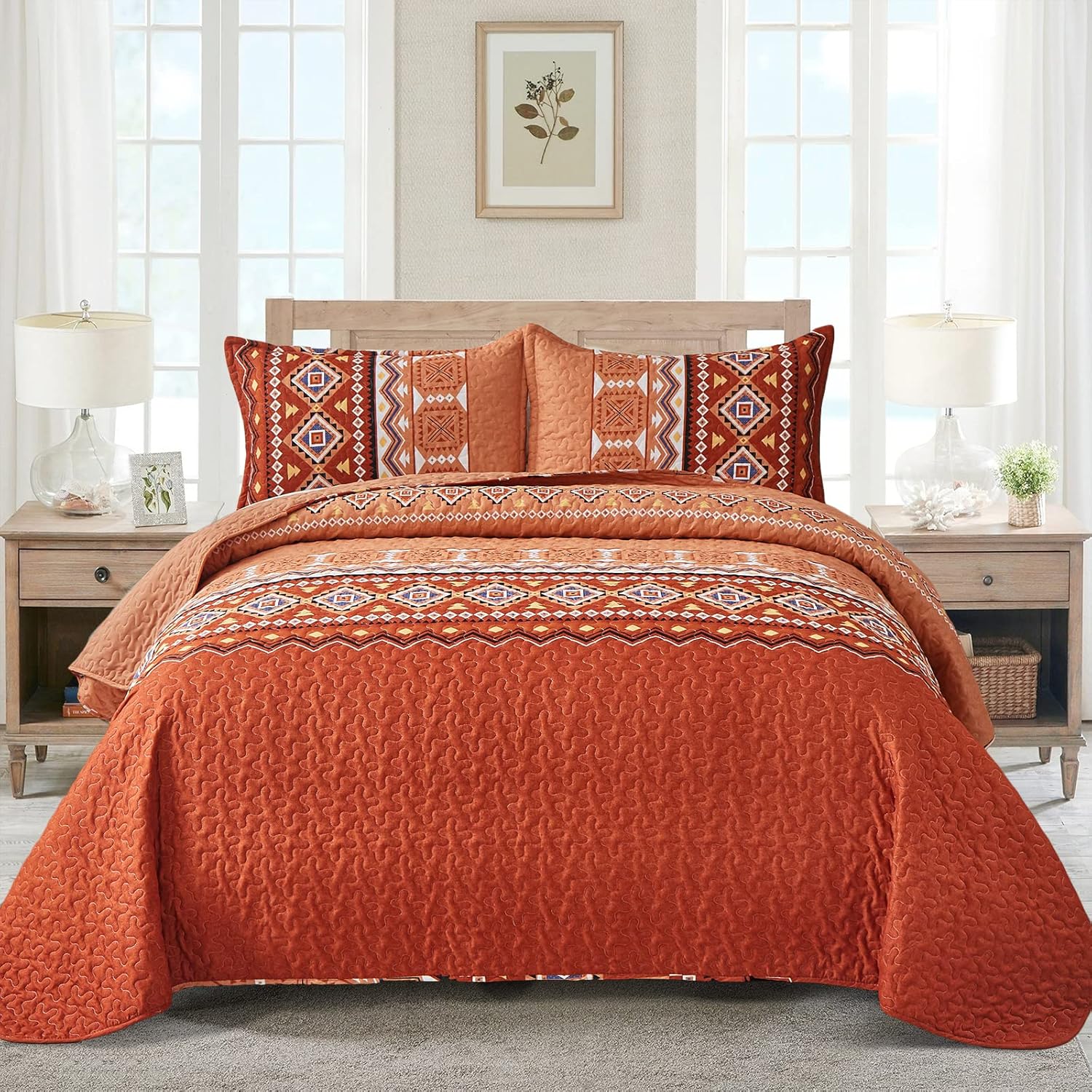 WONGS BEDDING Burnt Orange Quilt Set 3 Piece King Size