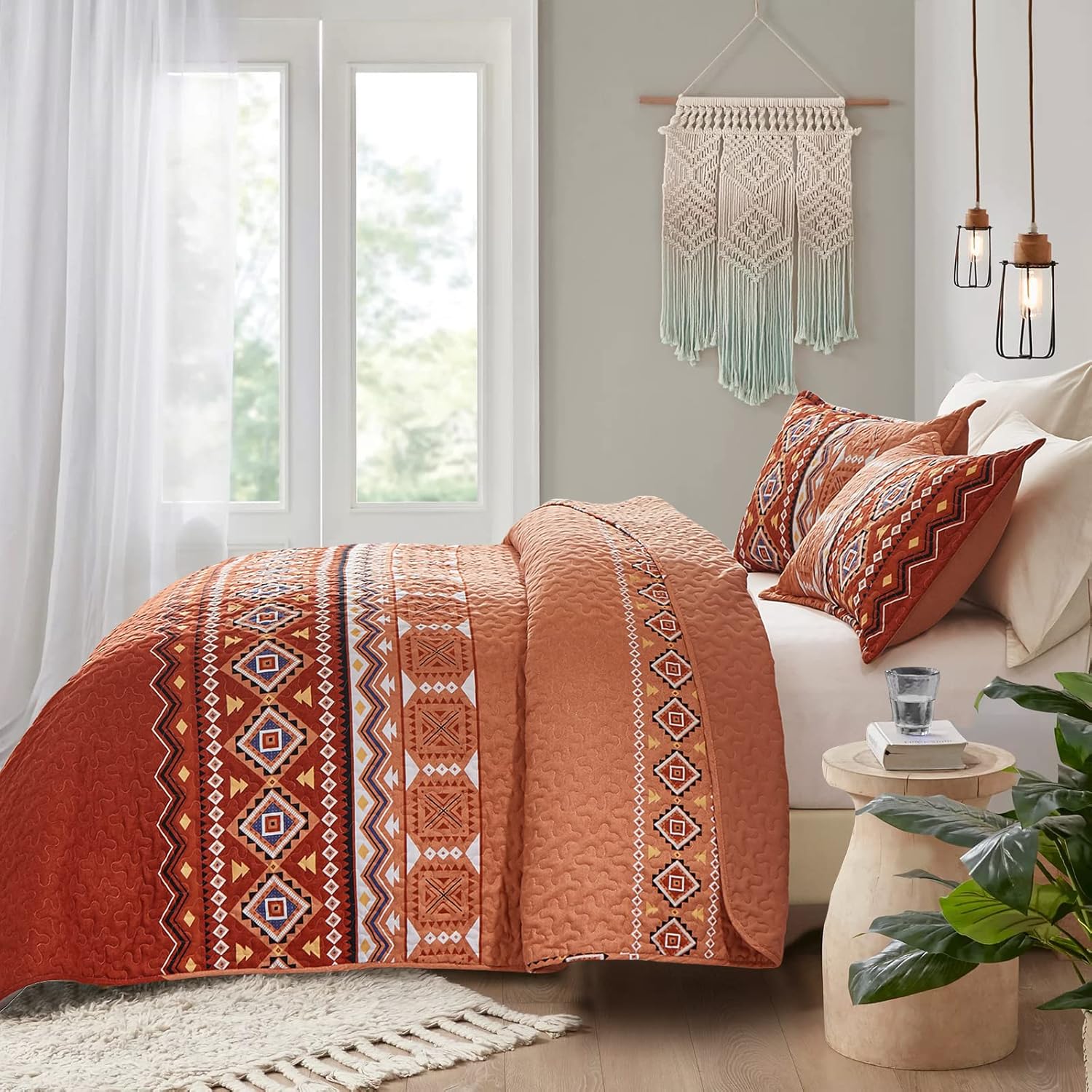 WONGS BEDDING Burnt Orange Quilt Set 3 Piece King Size