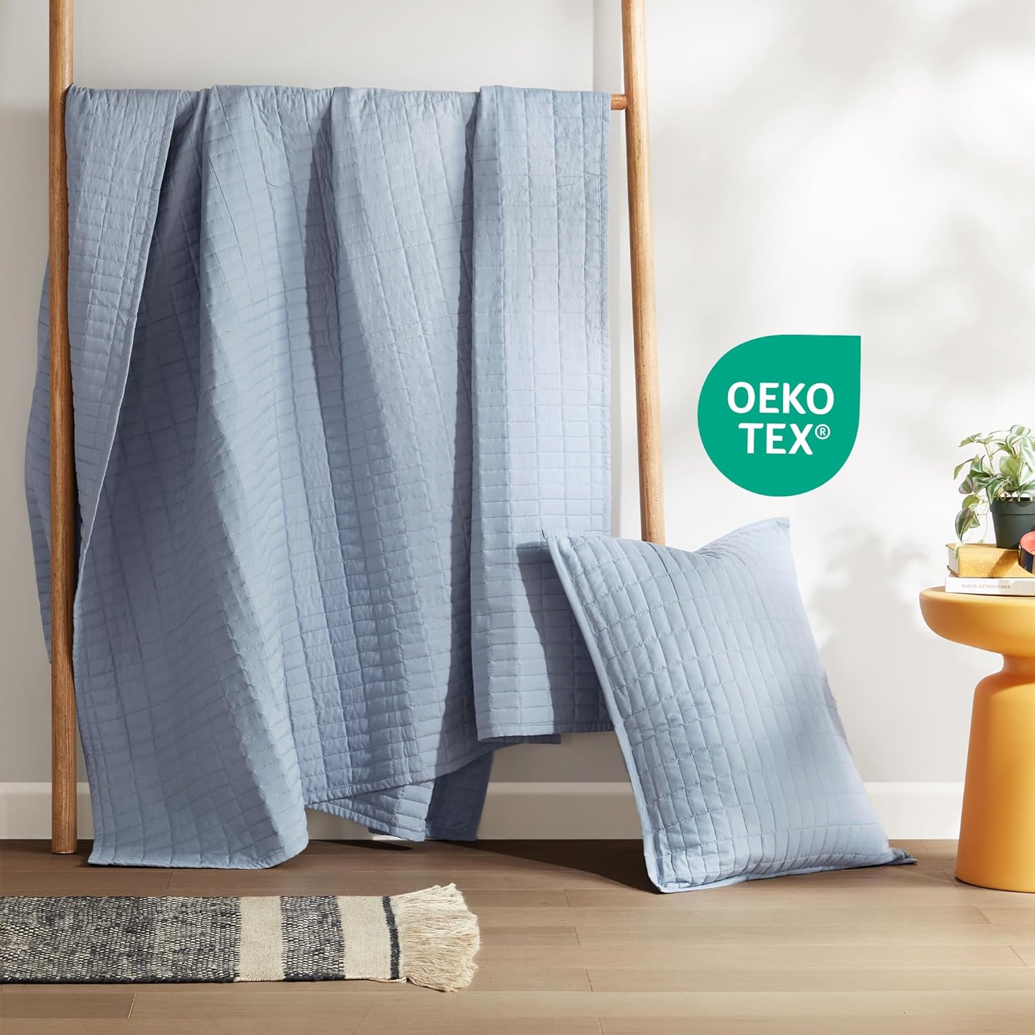 Comfort Spaces Kienna Quilt Set - Blue Double Sided Lightweight Soft 2 Piece