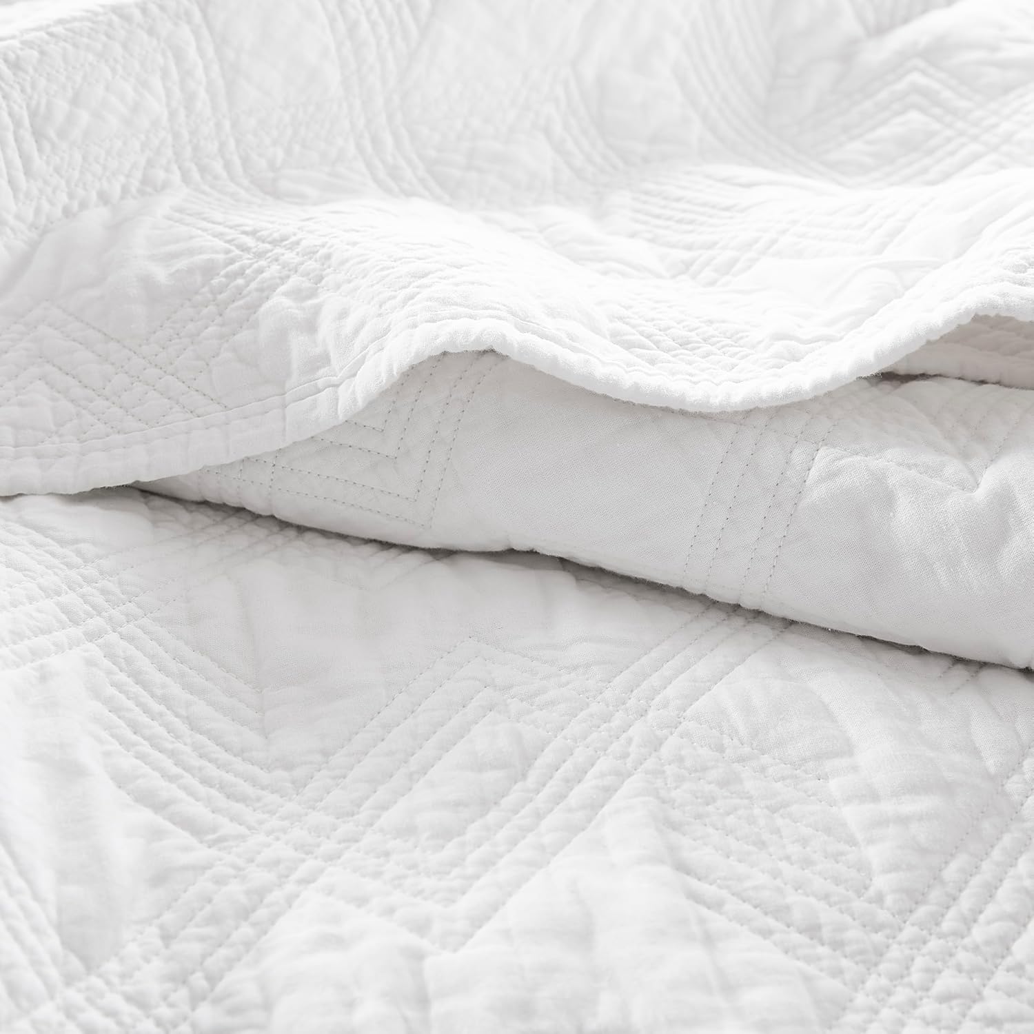 WDCOZY White Cotton Quilt Set Queen Size