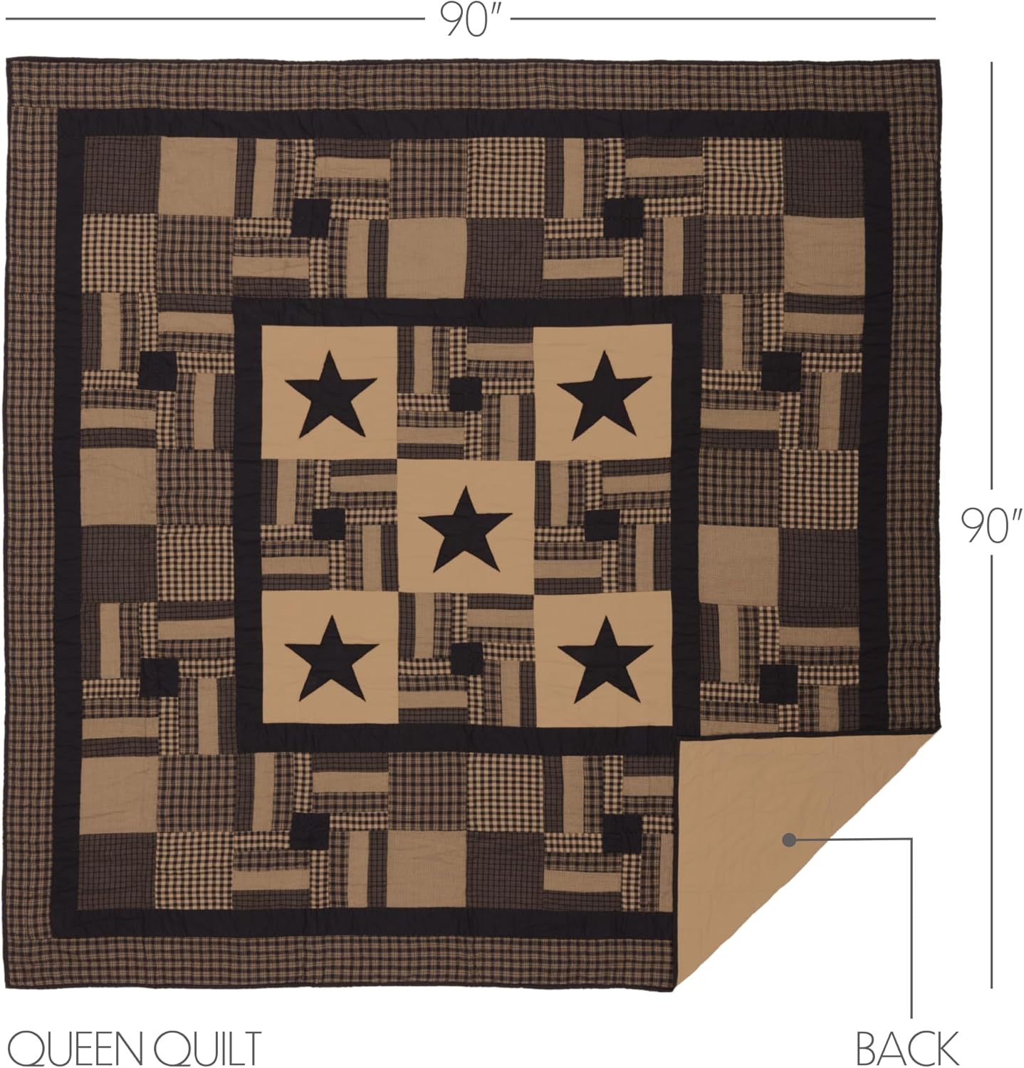 VHC Brands Black Check Star Queen Quilt Set