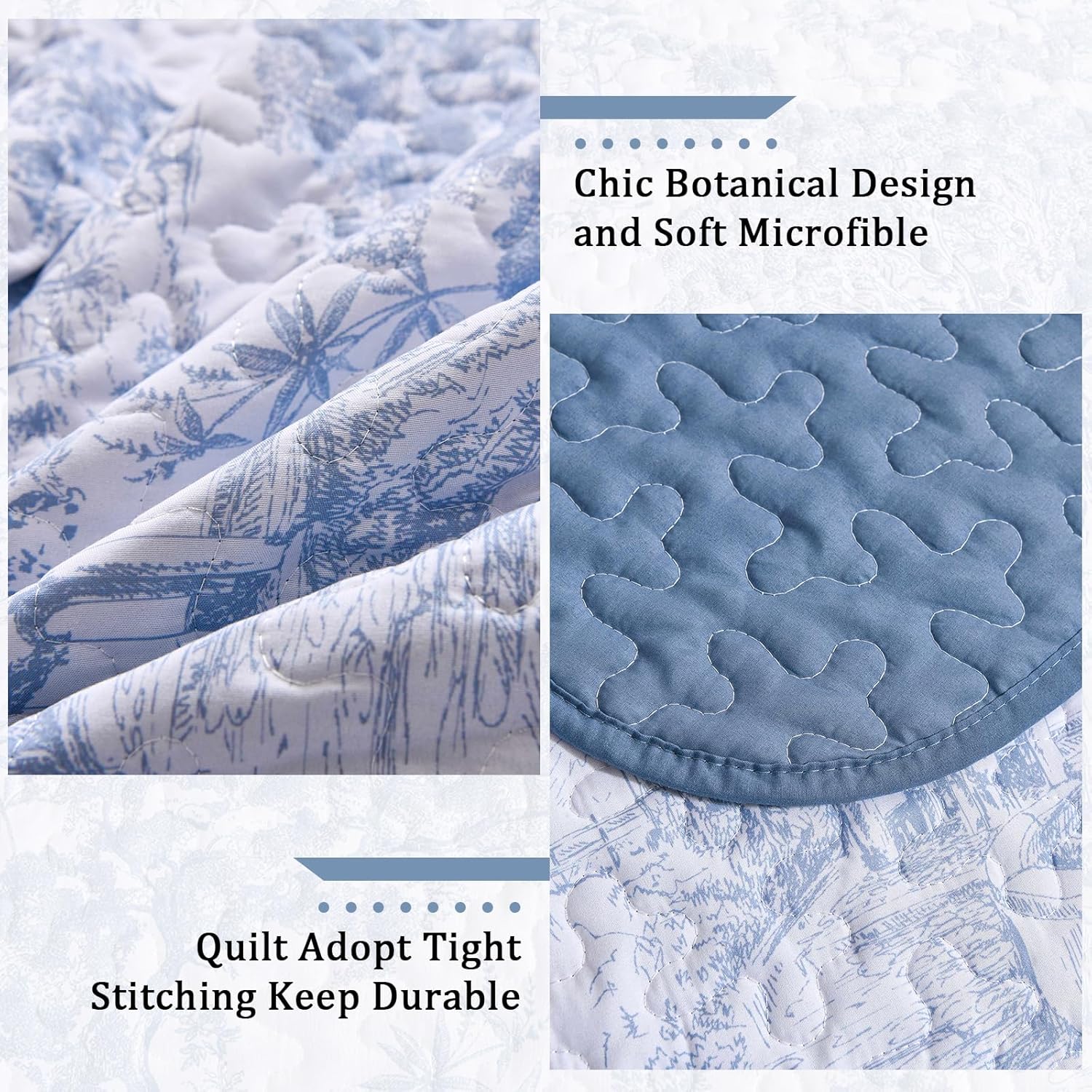 WONGS BEDDING King Size Blue Quilt Set 3 pcs