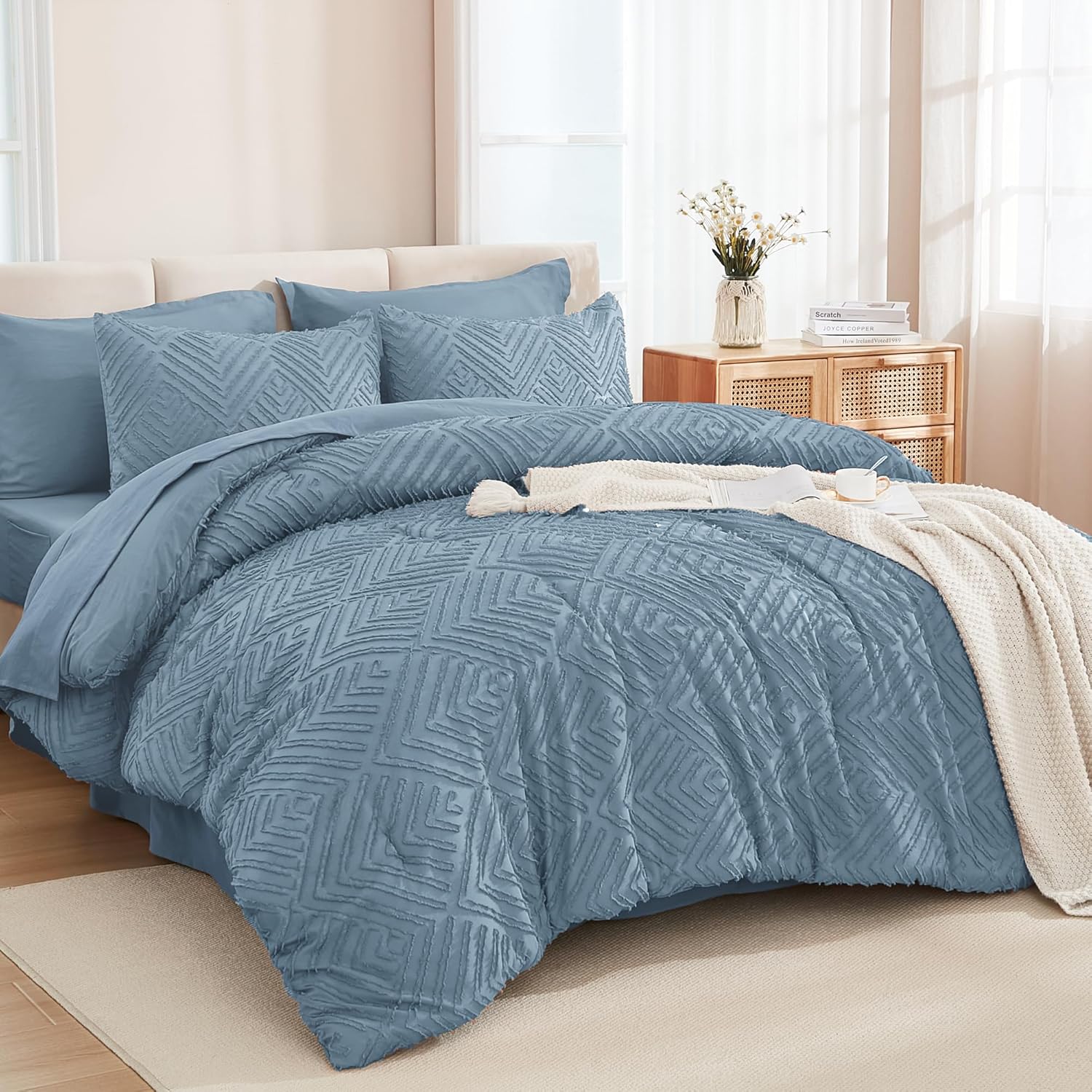 Andency King Size Comforter Set 7 Pieces Grayish Blue 1