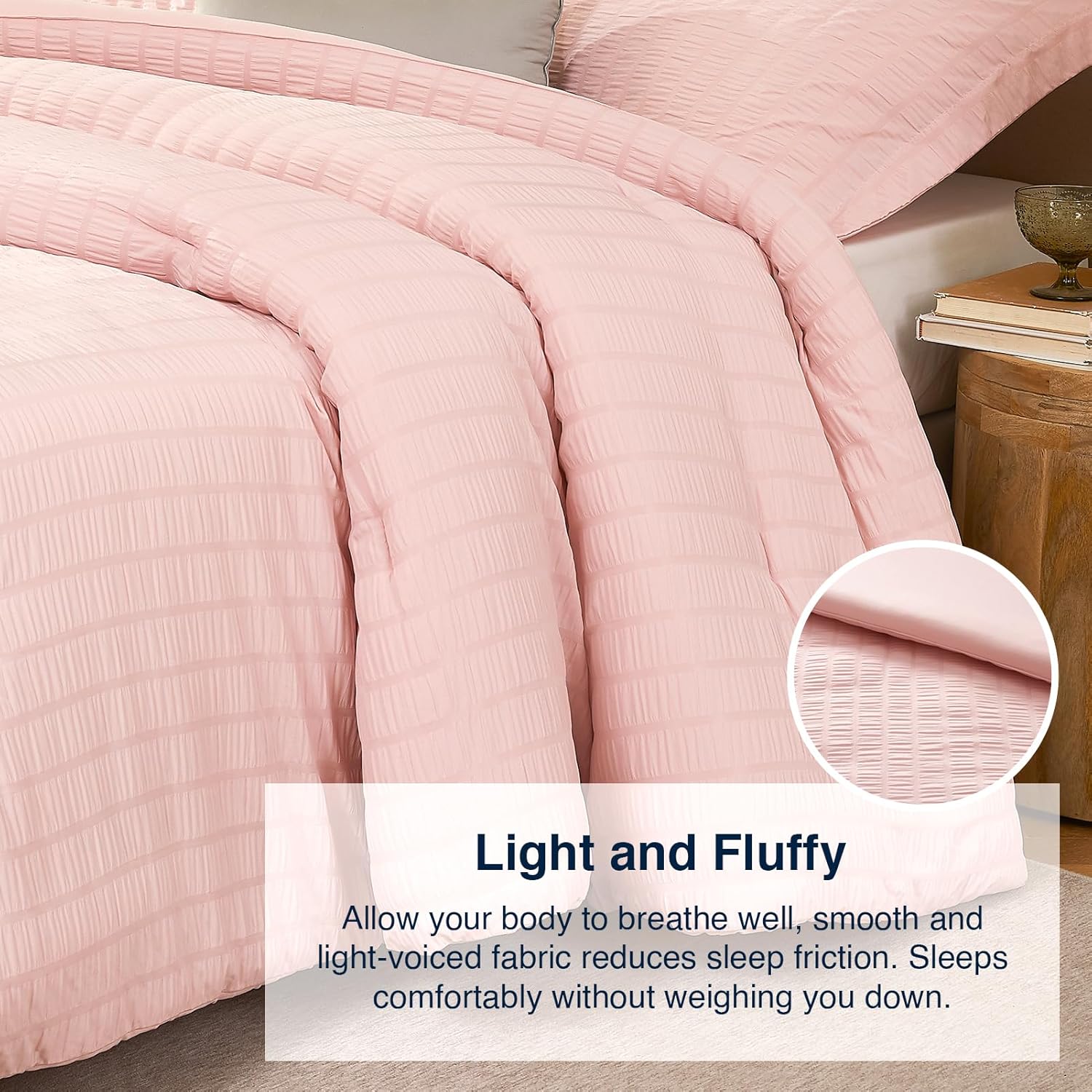Quataly Pink Seersucker Comforter Set 3 Pieces