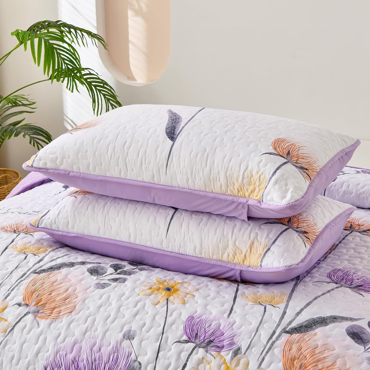 Dinjoy Floral Queen Quilt Set 3 Pieces
