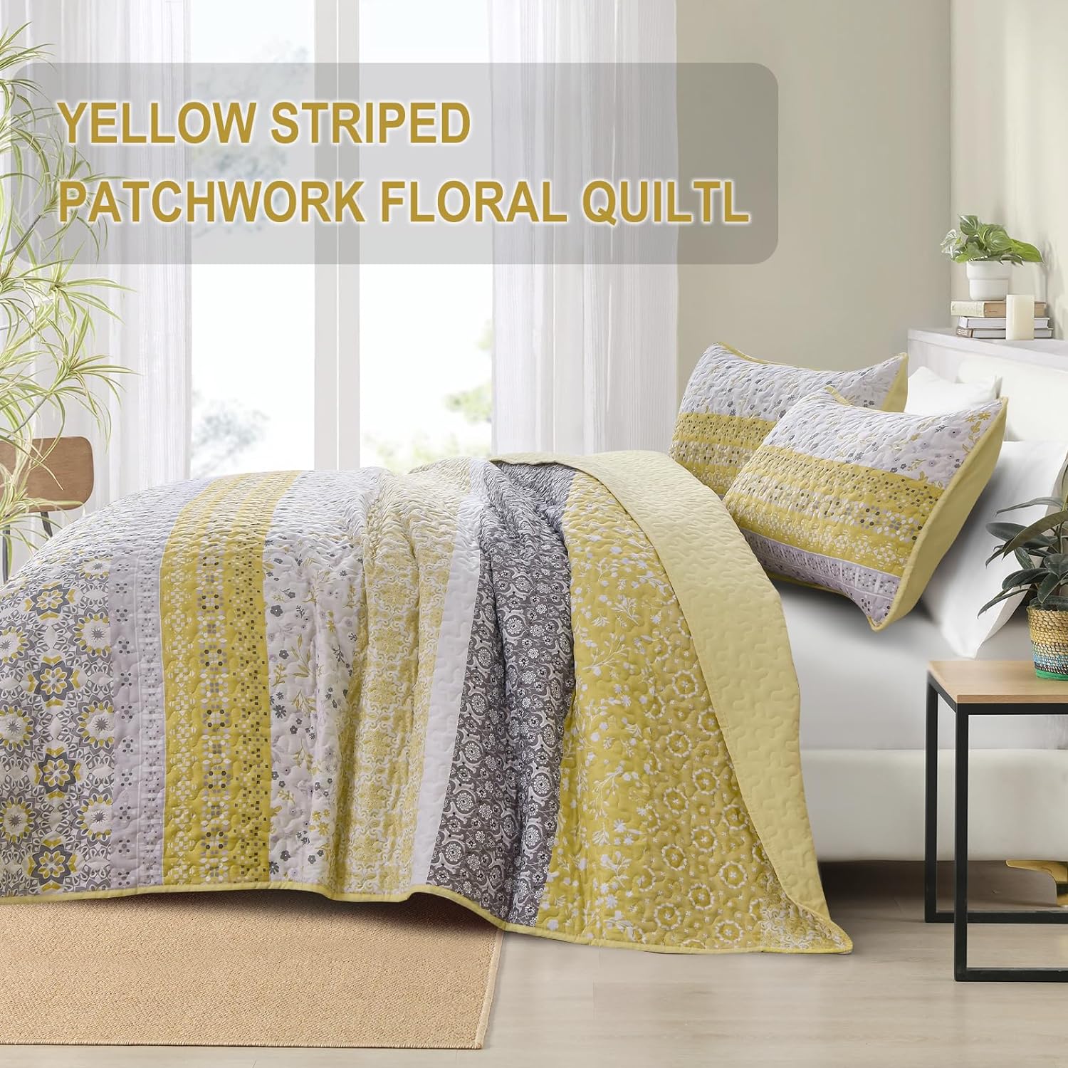 Wongs Boho Yellow Quilt Set King with Pillowcases