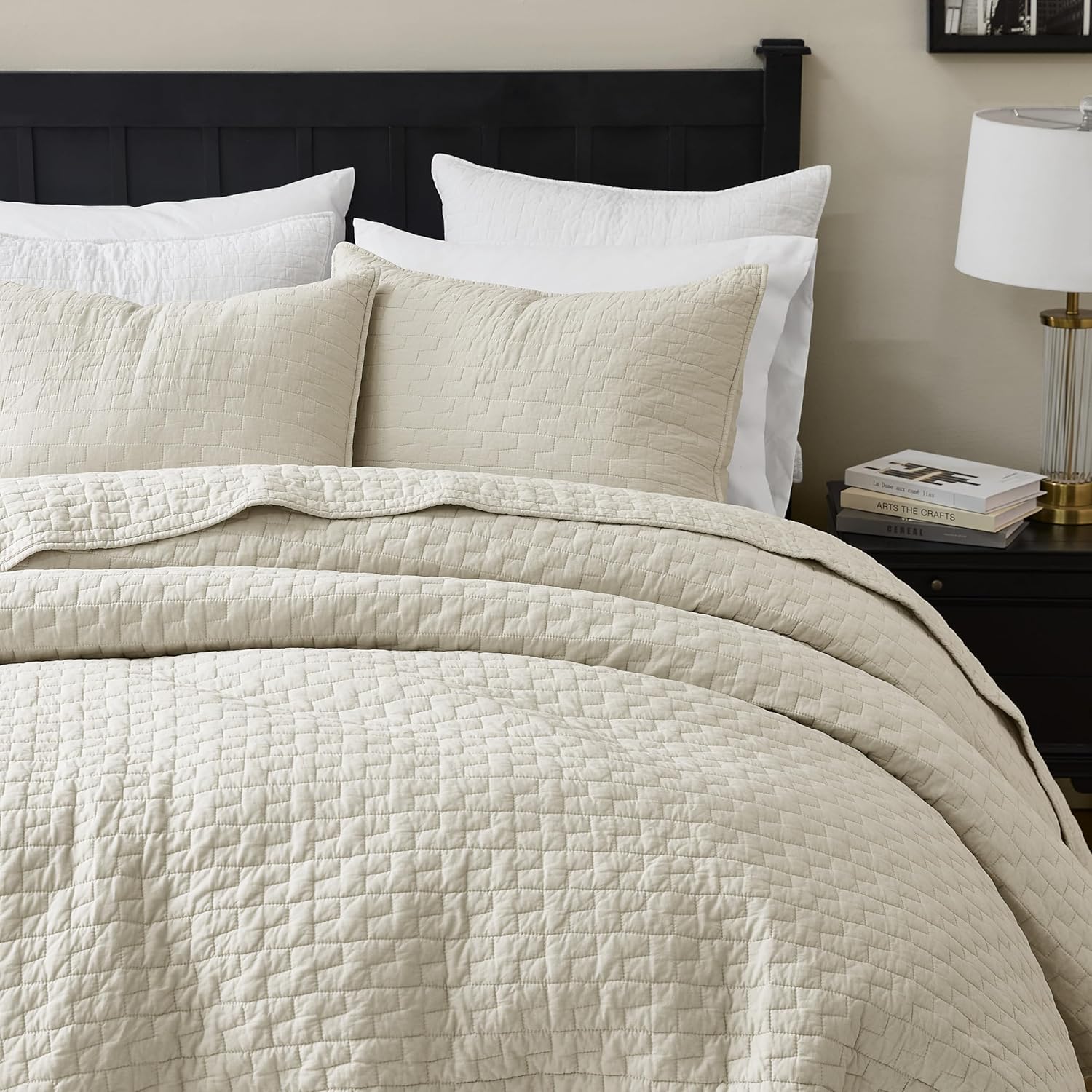 Palassio Beige Cotton Quilt Set - King Size with 2 Pillow Shams
