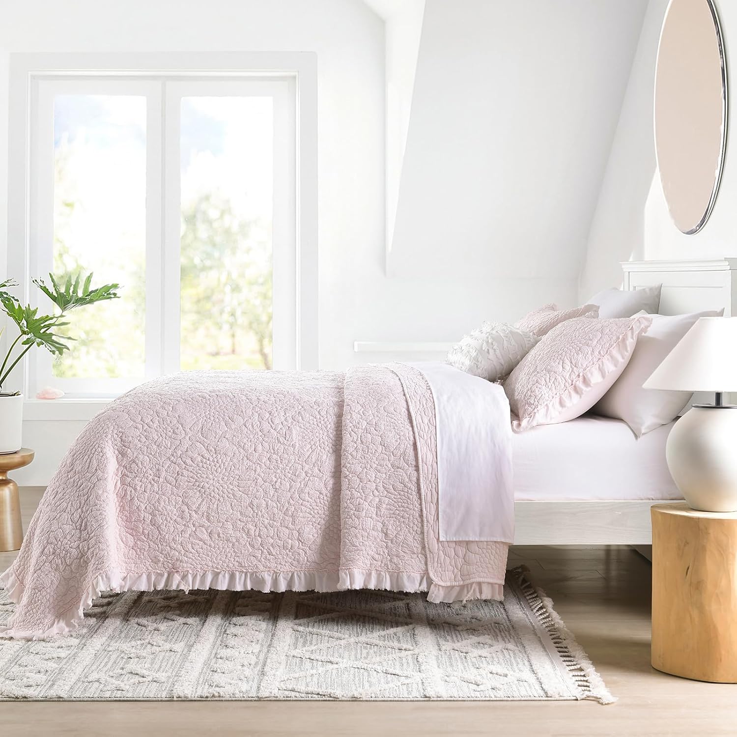 HORIMOTE HOME Pink Ruffled Quilt Set Twin Size 1