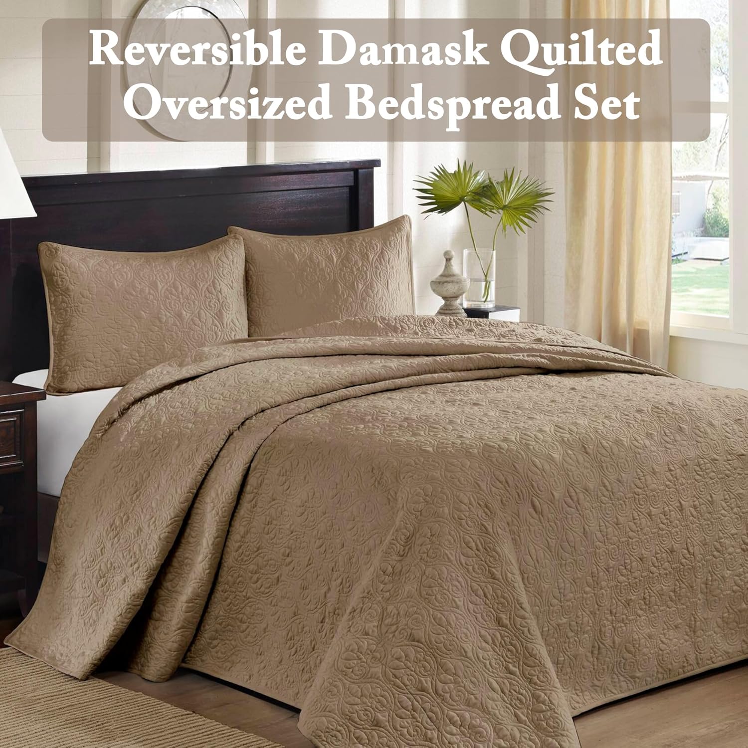 Madison Park Quebec Reversible Bedspread Set Khaki King 3 Piece 1