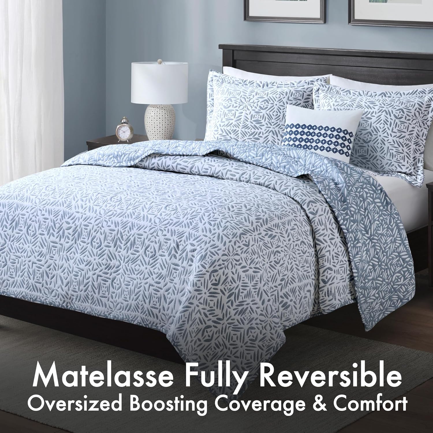 Madison Park Botanical Reversible Coverlet Set Queen Size Gray 3 Piece
