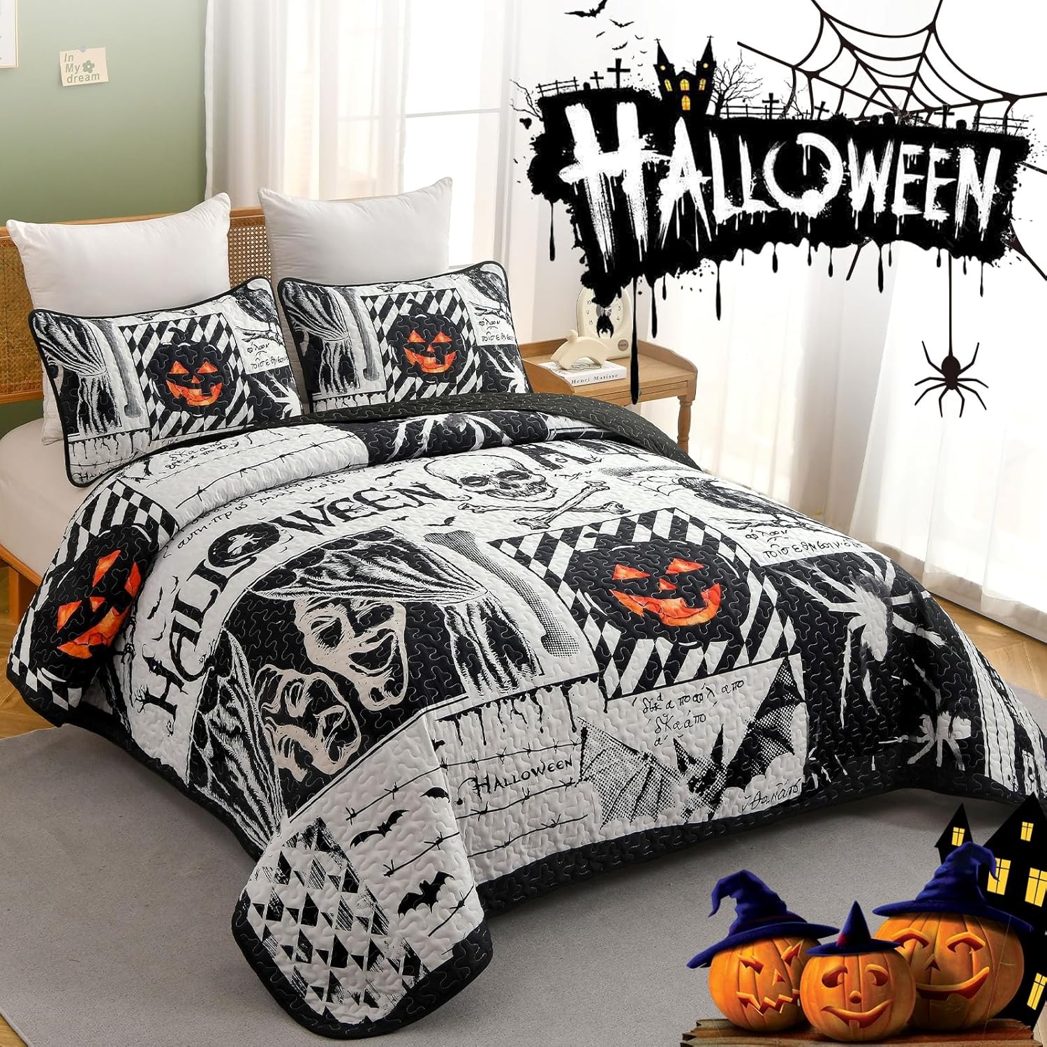 Luxudecor Halloween Quilt Set King Size
